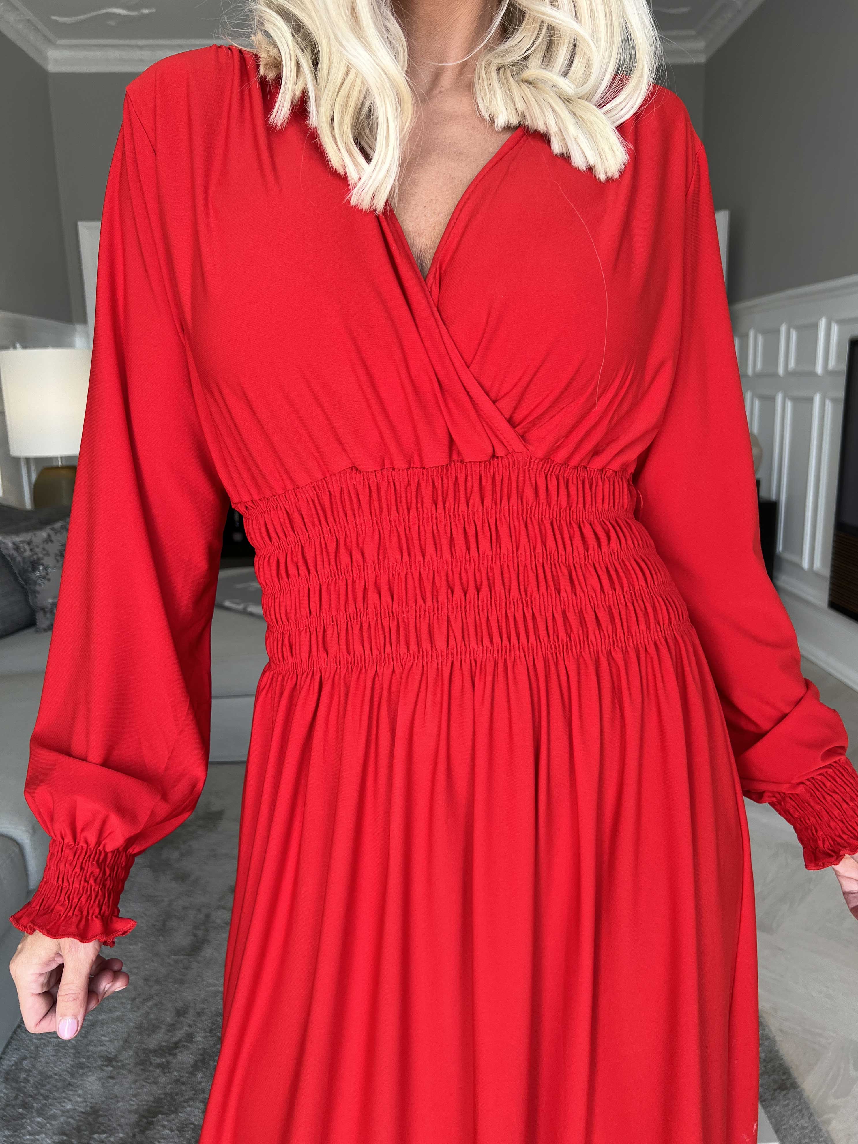 Pams Plain Midi L/S - Elastisk kjole med smock og lange ærmer