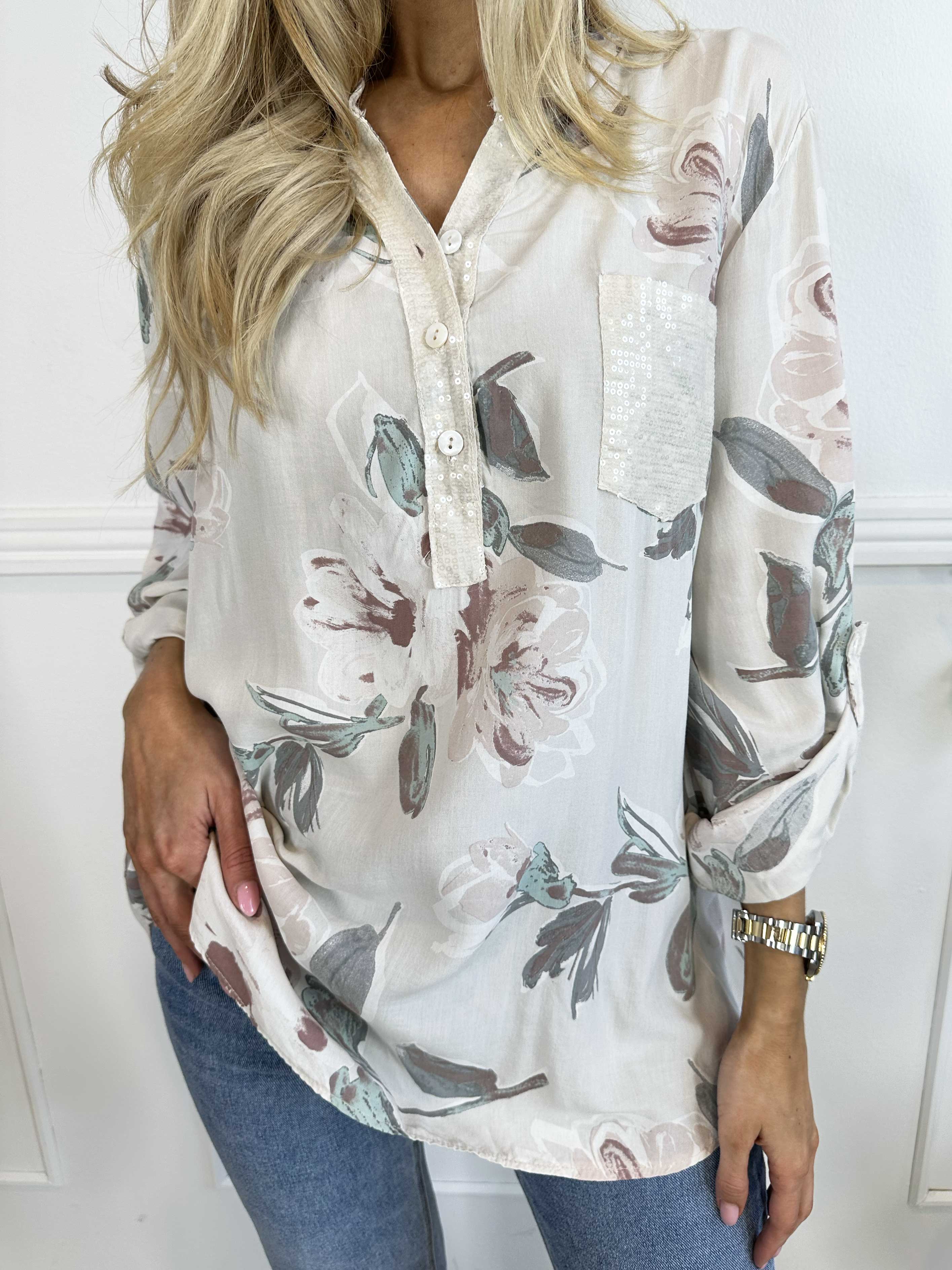 Ella - Sød tunika i viskose med blomster motiver