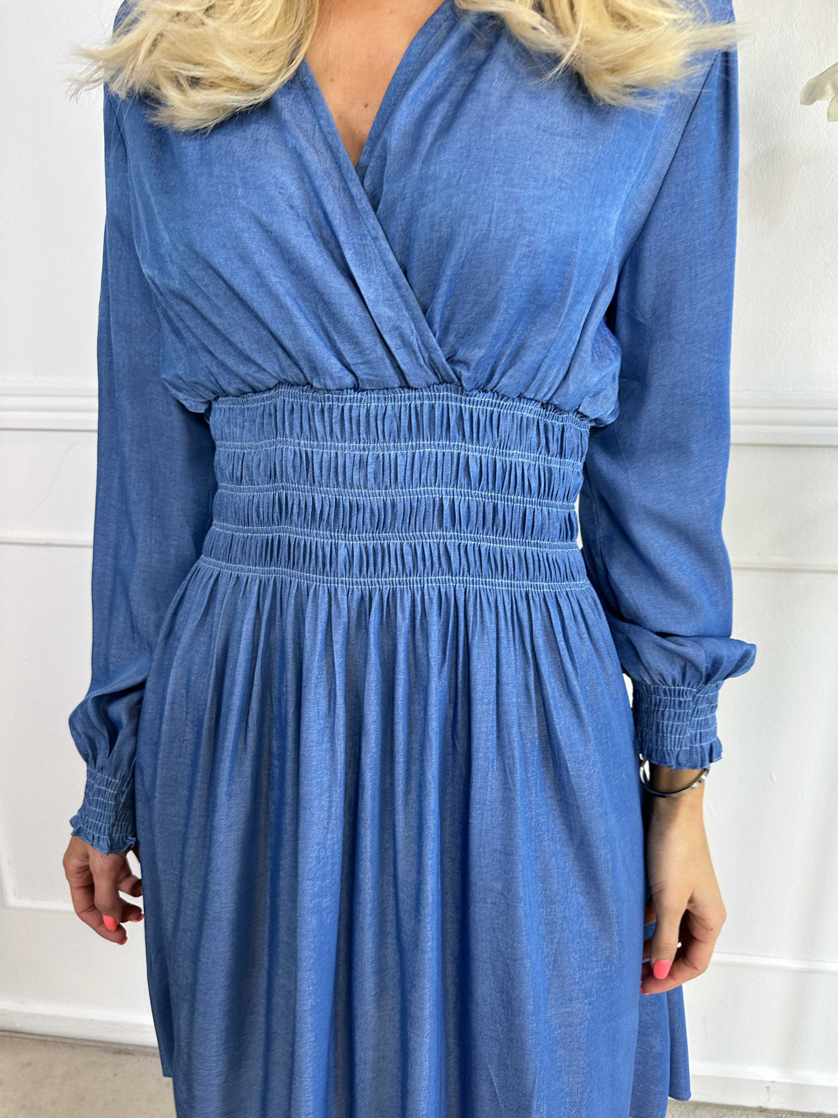 Pams Denim Short L/S - Kjole med smock i livet