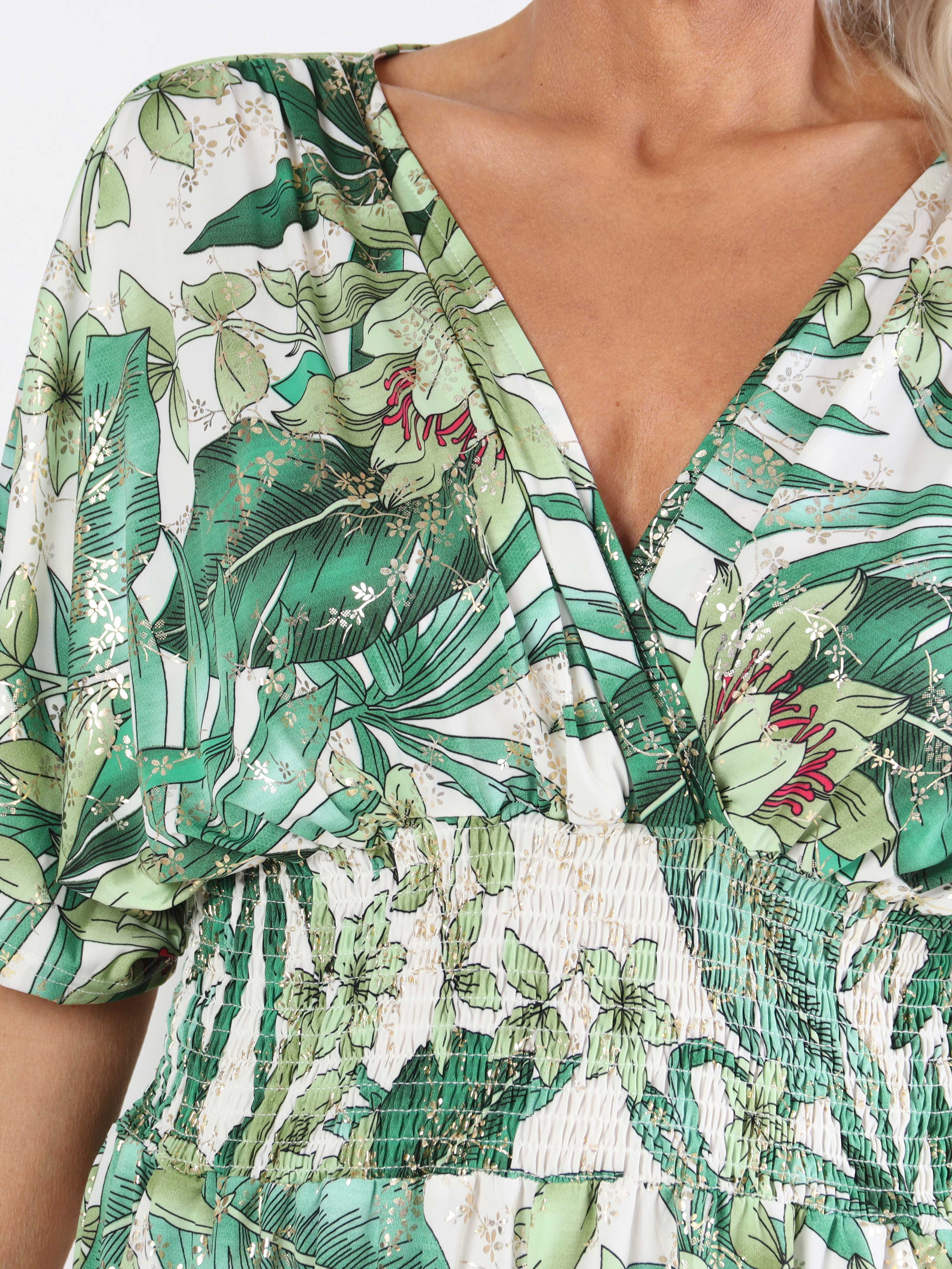 Pams Jumpsuit - Elastisk plus size buksedragt med bladmønster