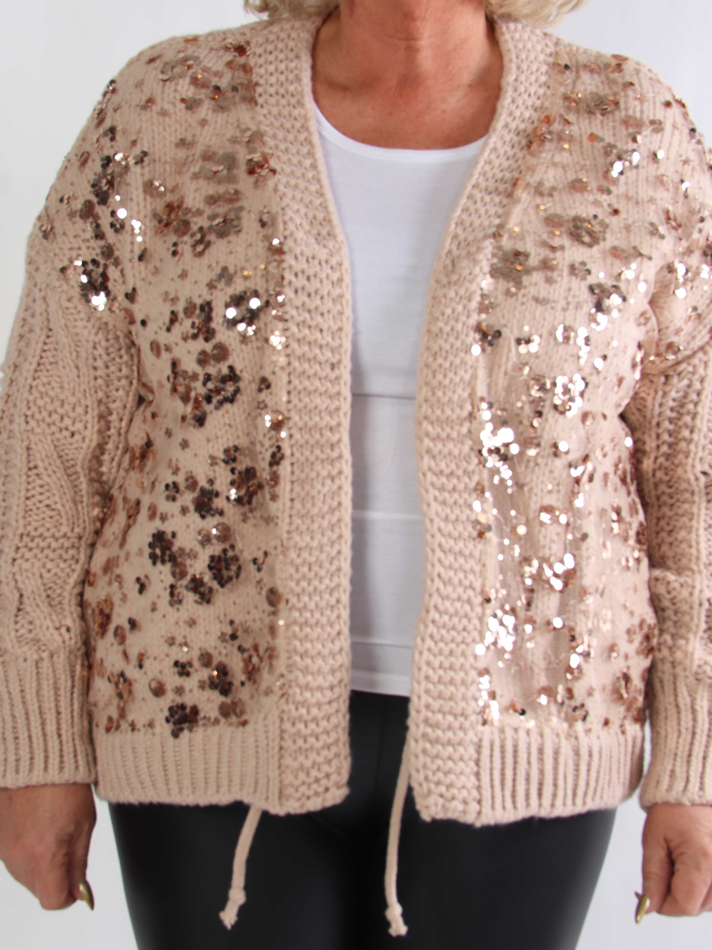 Trisse - Plus size strikcardigan med mesh og pailletter
