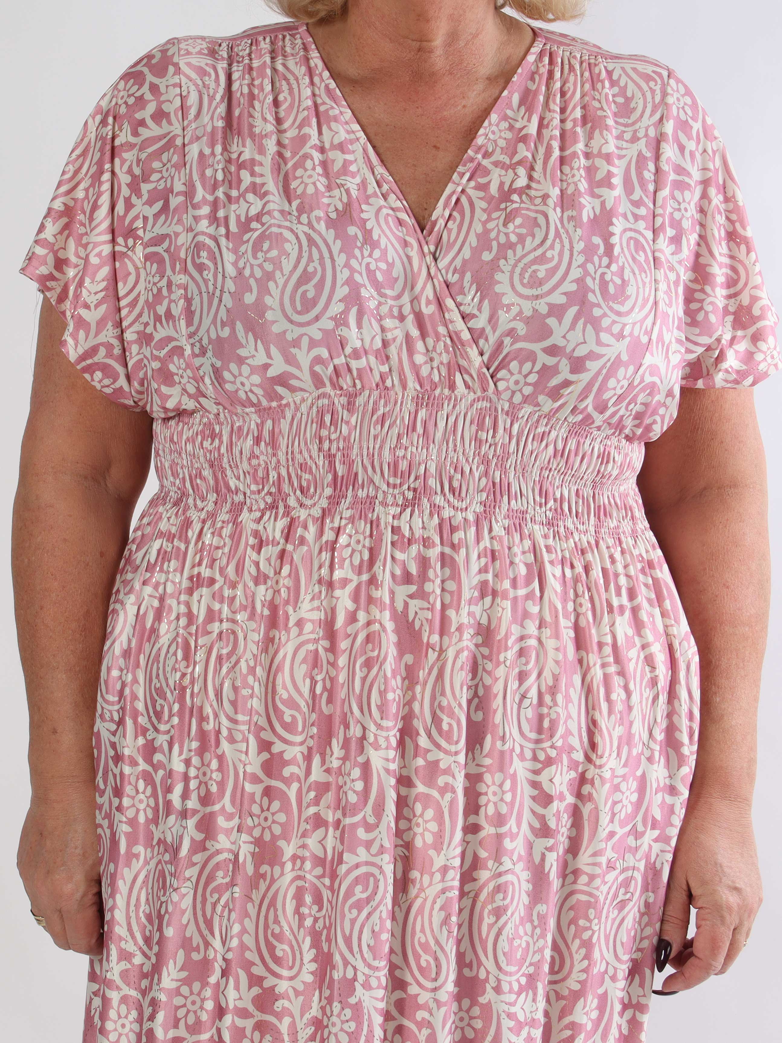 Pams Boteh - Lang elastisk mønstret plus size kjole med lommer