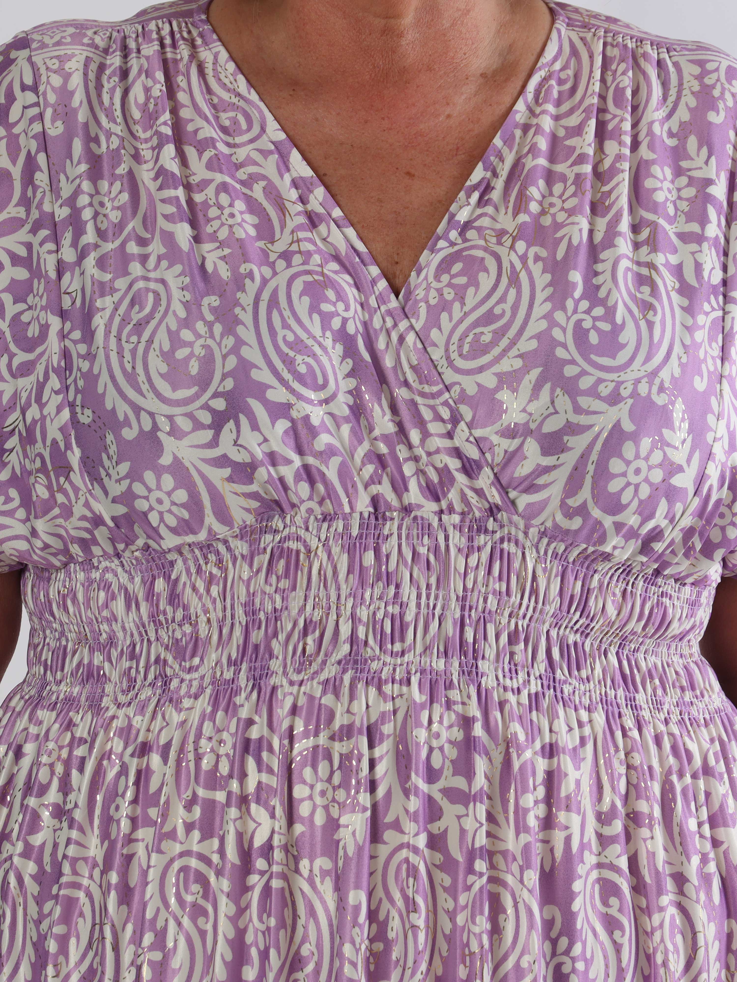 Pams Boteh - Lang elastisk mønstret plus size kjole med lommer