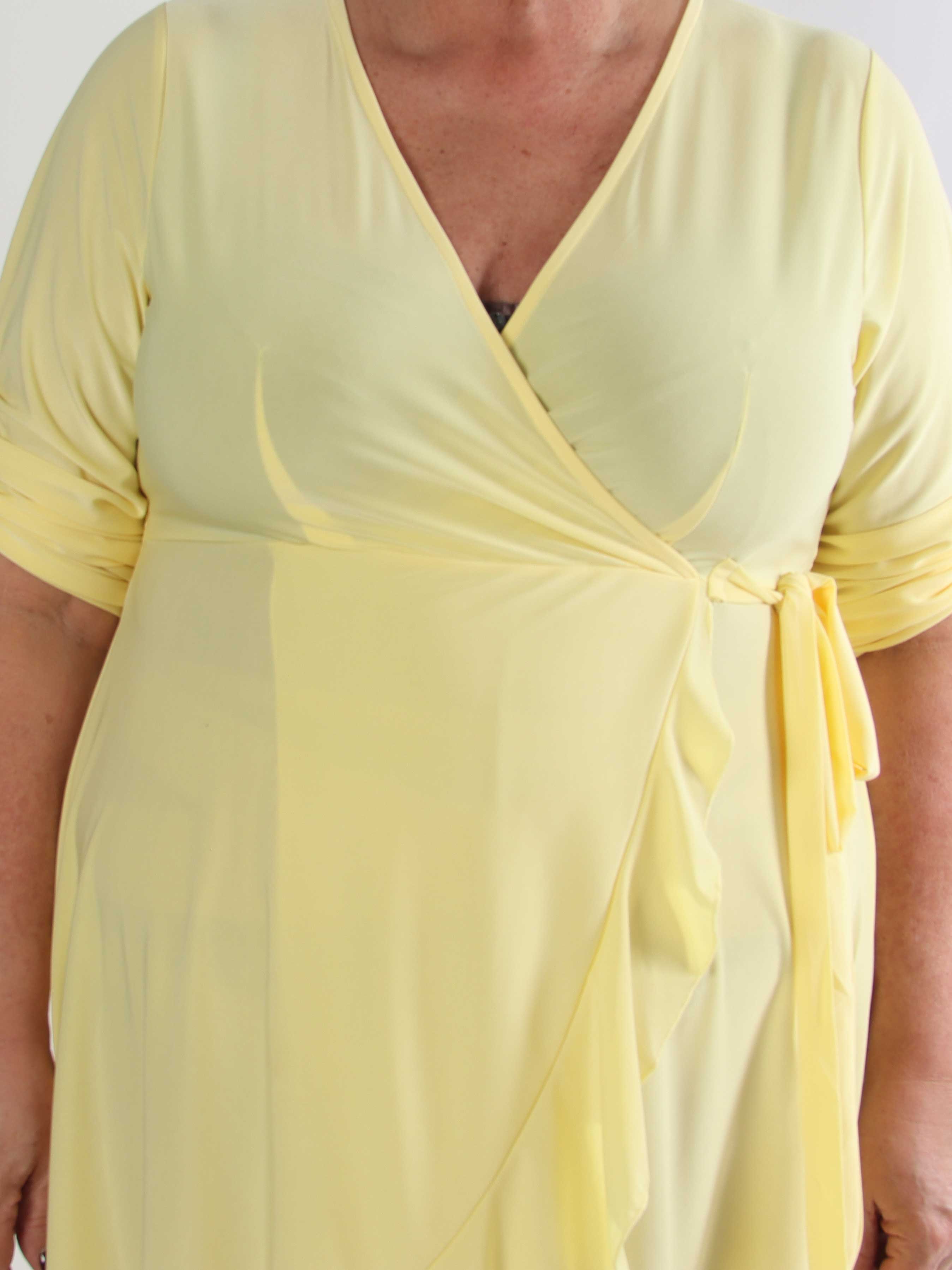 Savina Plain - Elastisk langærmet plus size kjole i slå-om-look