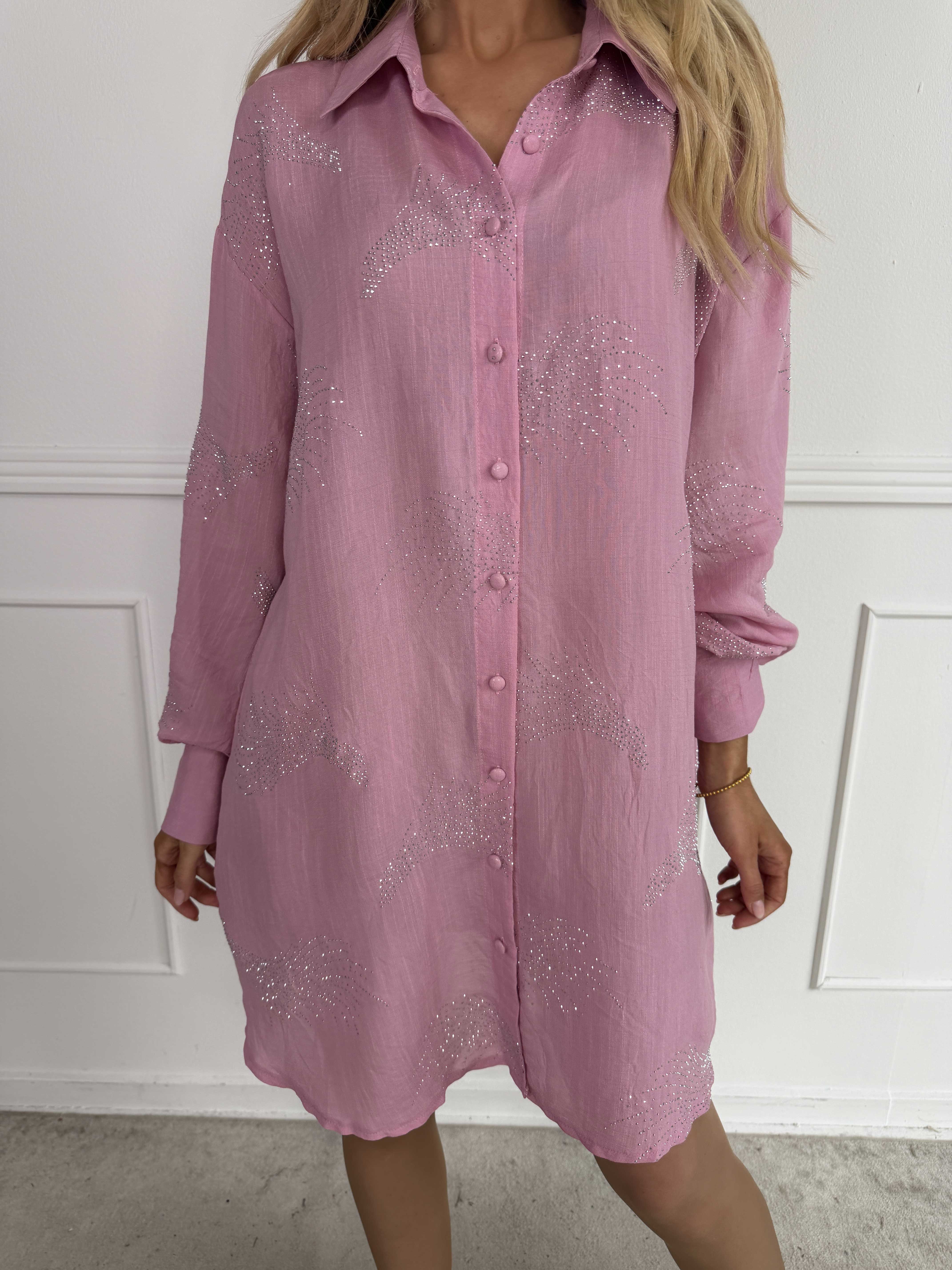 Heidy Long - Plus size skjortekjole med fine similisten og bede manchetter