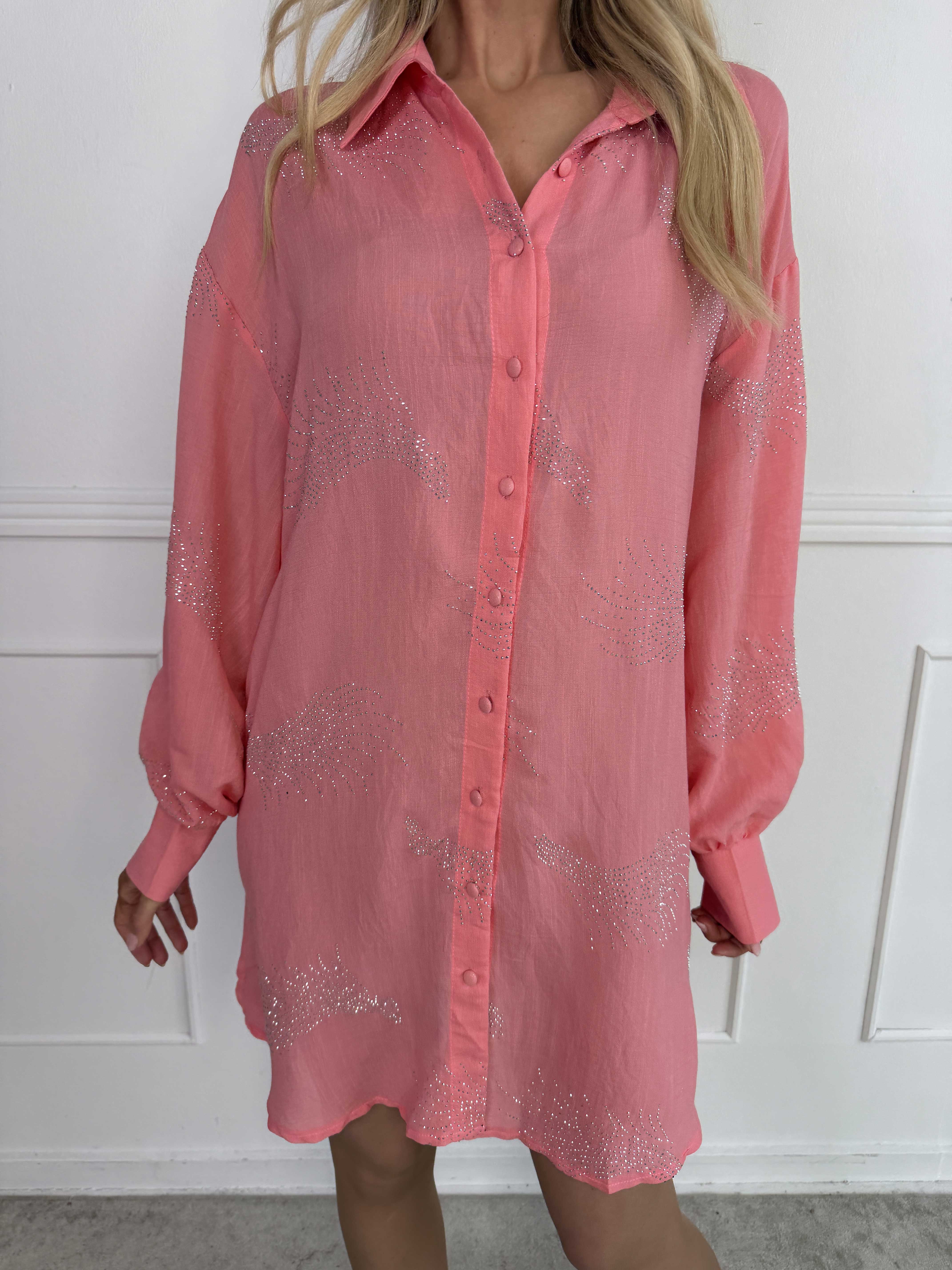 Heidy Long - Plus size skjortekjole med fine similisten og bede manchetter