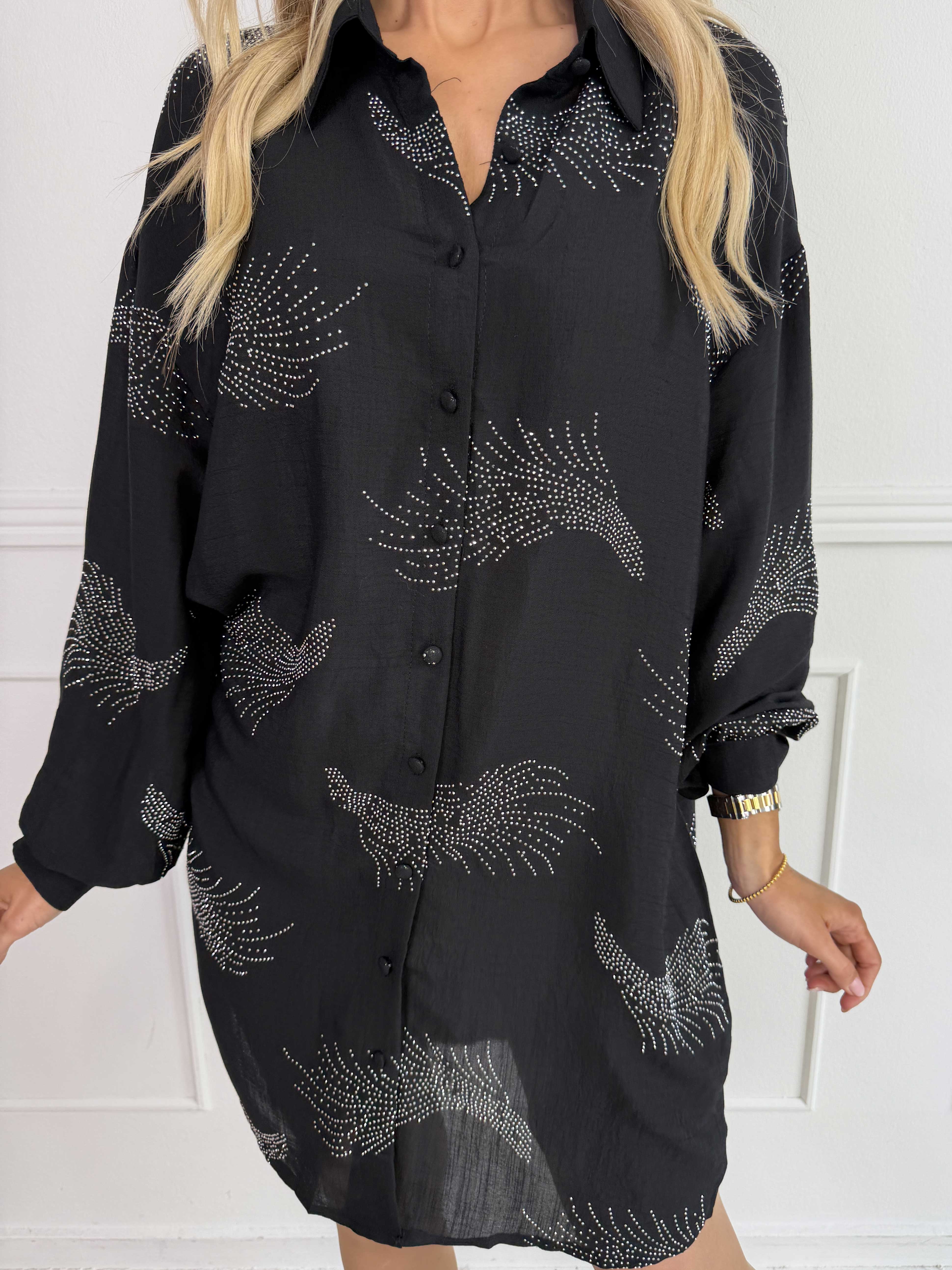 Heidy Long - Plus size skjortekjole med fine similisten og bede manchetter