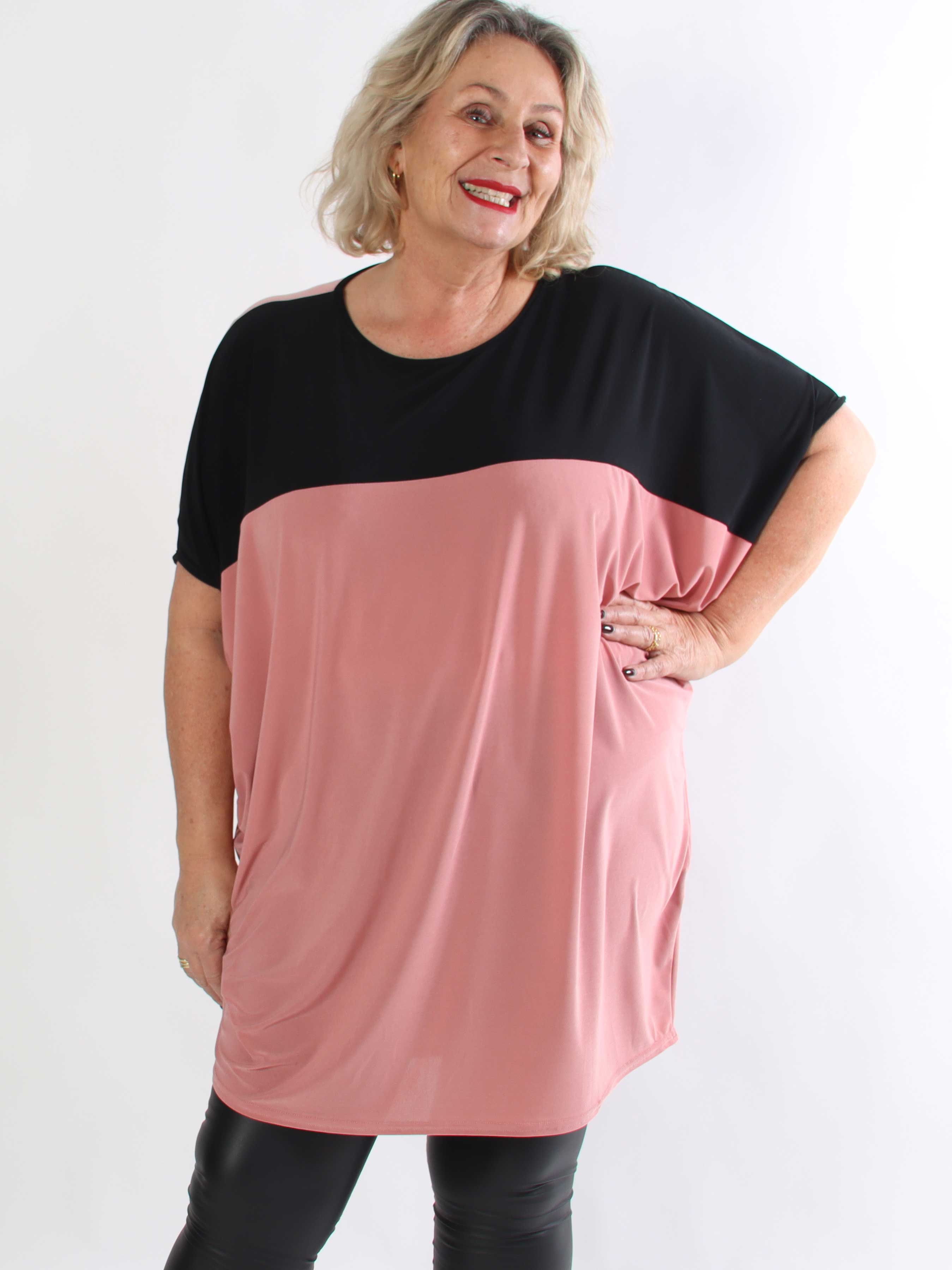 Spencer - Elastisk tofarvet plus size tunikakjole med flagermusærmer