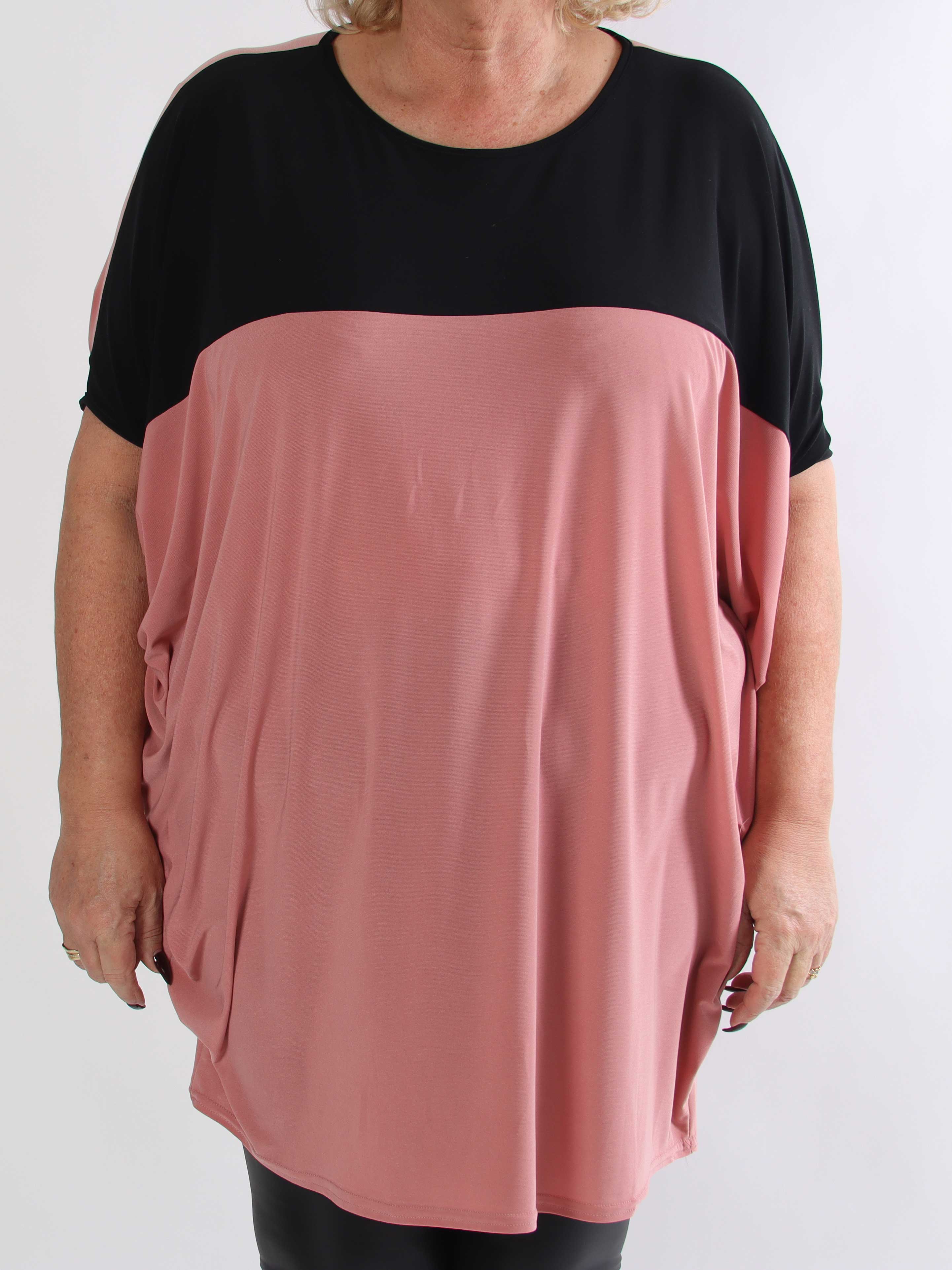 Spencer - Elastisk tofarvet plus size tunikakjole med flagermusærmer