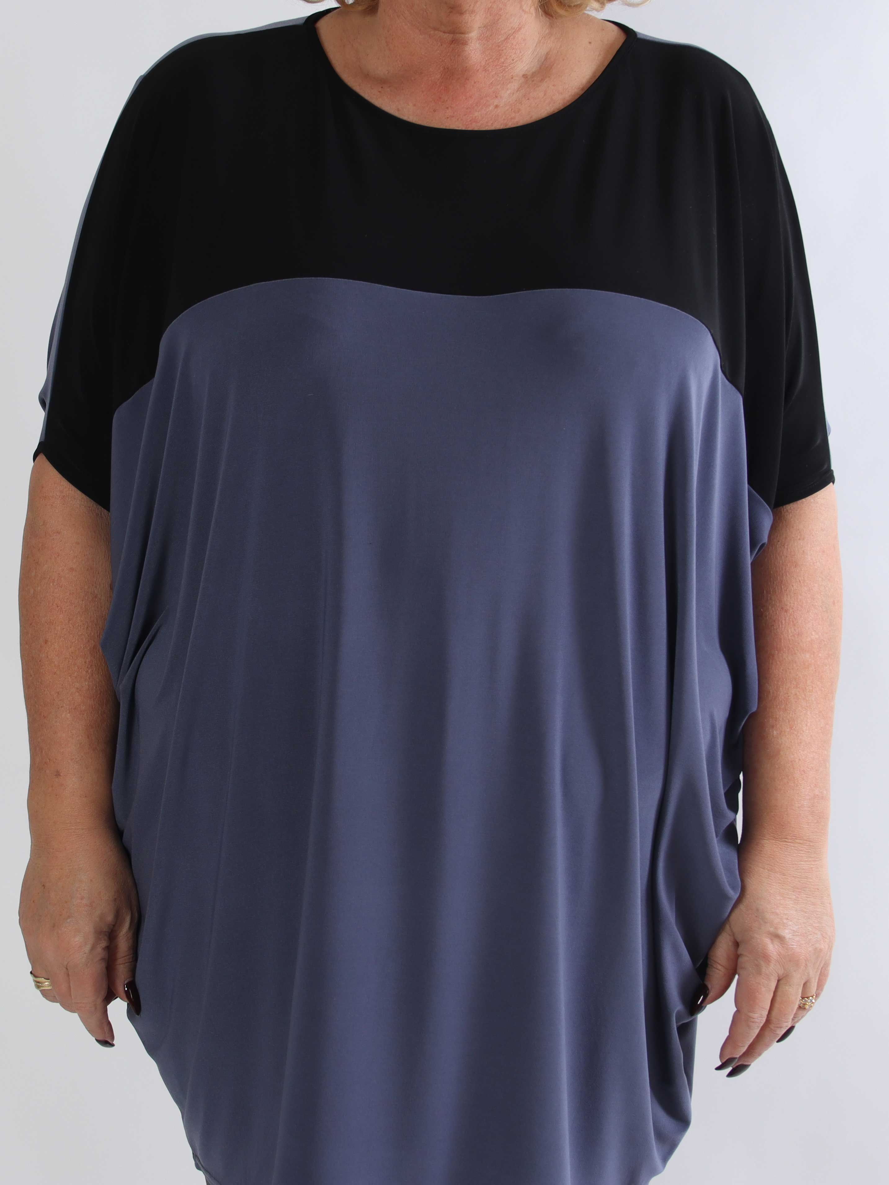 Spencer - Elastisk tofarvet plus size tunikakjole med flagermusærmer