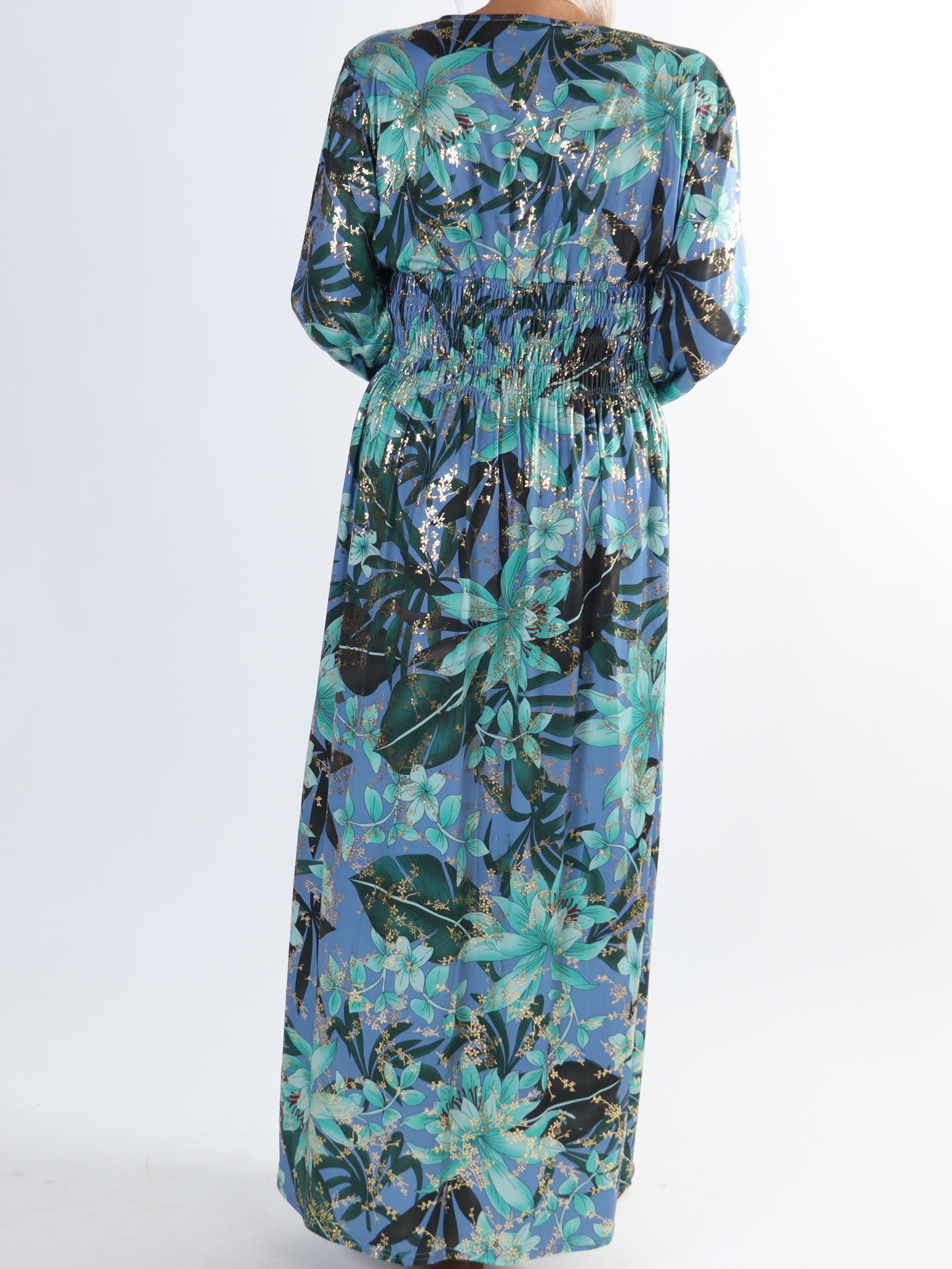 Pams L/S - Plus size elastisk kjole i krølfrit stof med lange ærmer