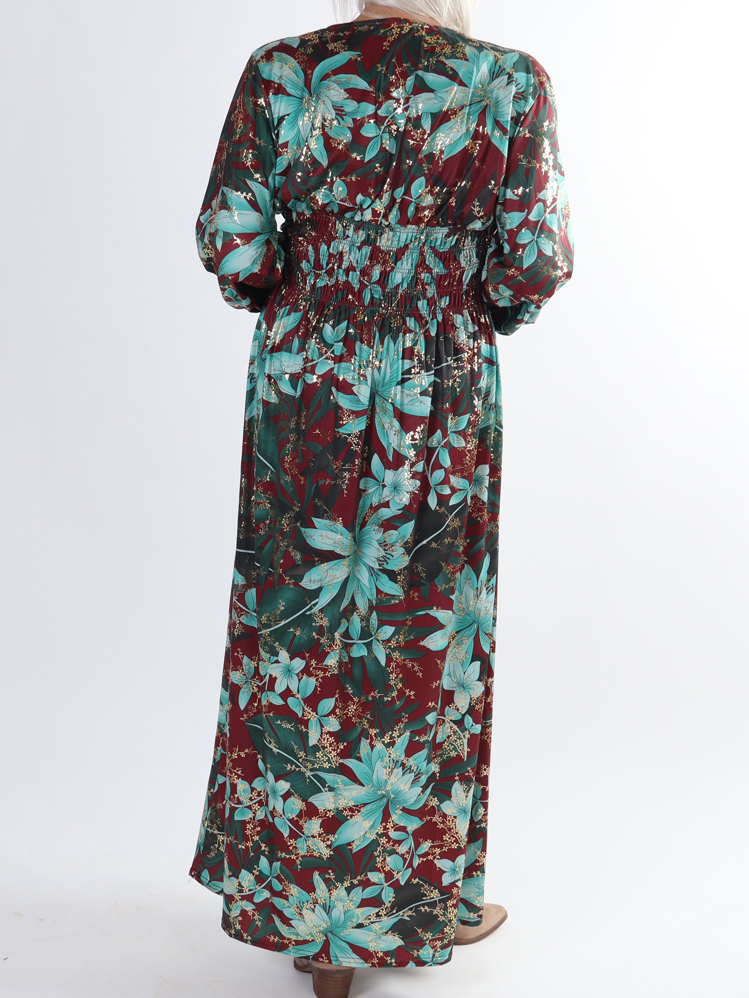 Pams L/S - Plus size elastisk kjole i krølfrit stof med lange ærmer