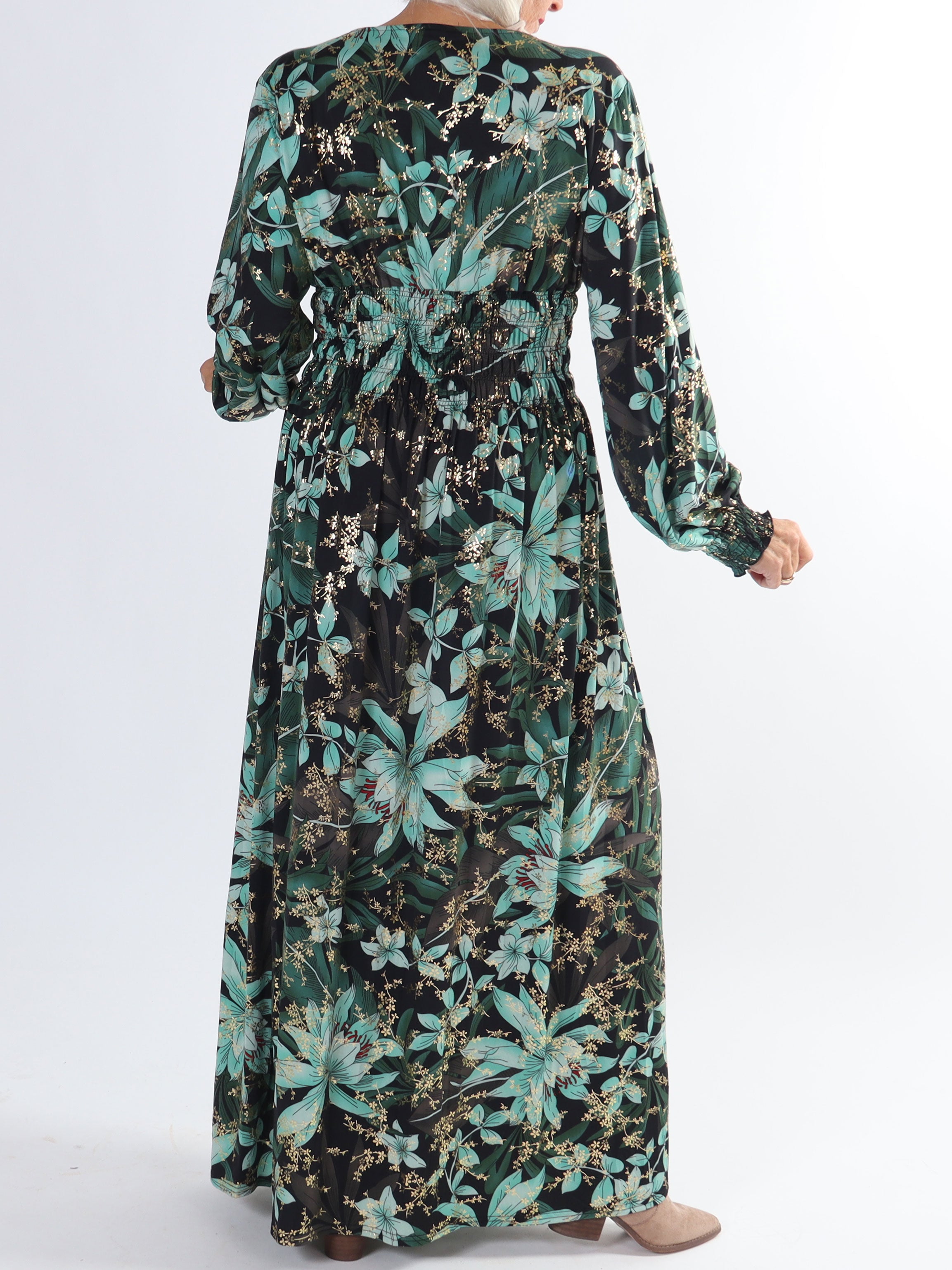 Pams L/S - Plus size elastisk kjole i krølfrit stof med lange ærmer