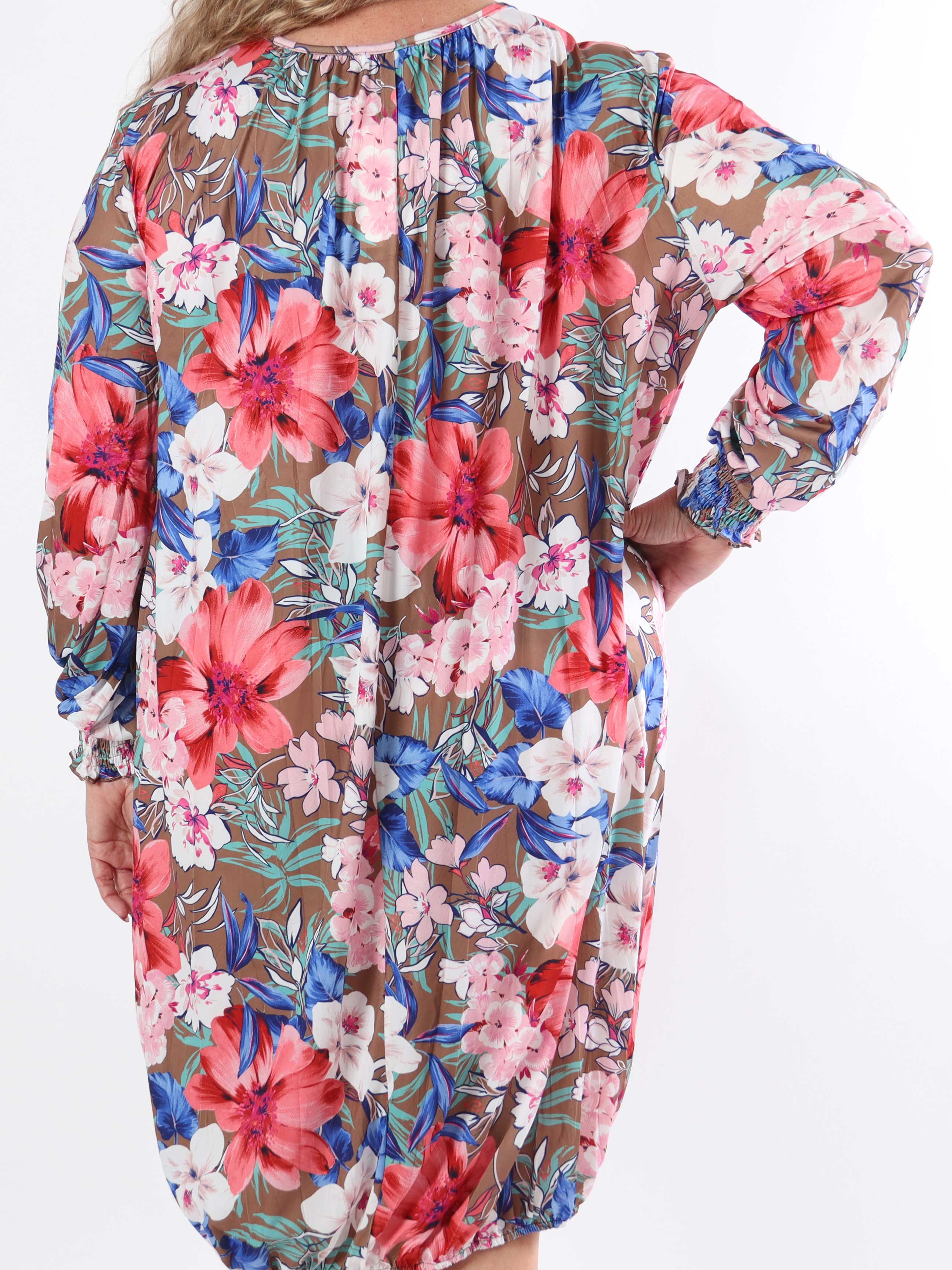 Miracle Floral Dress L/S - Elastisk plus size blomstret kjole