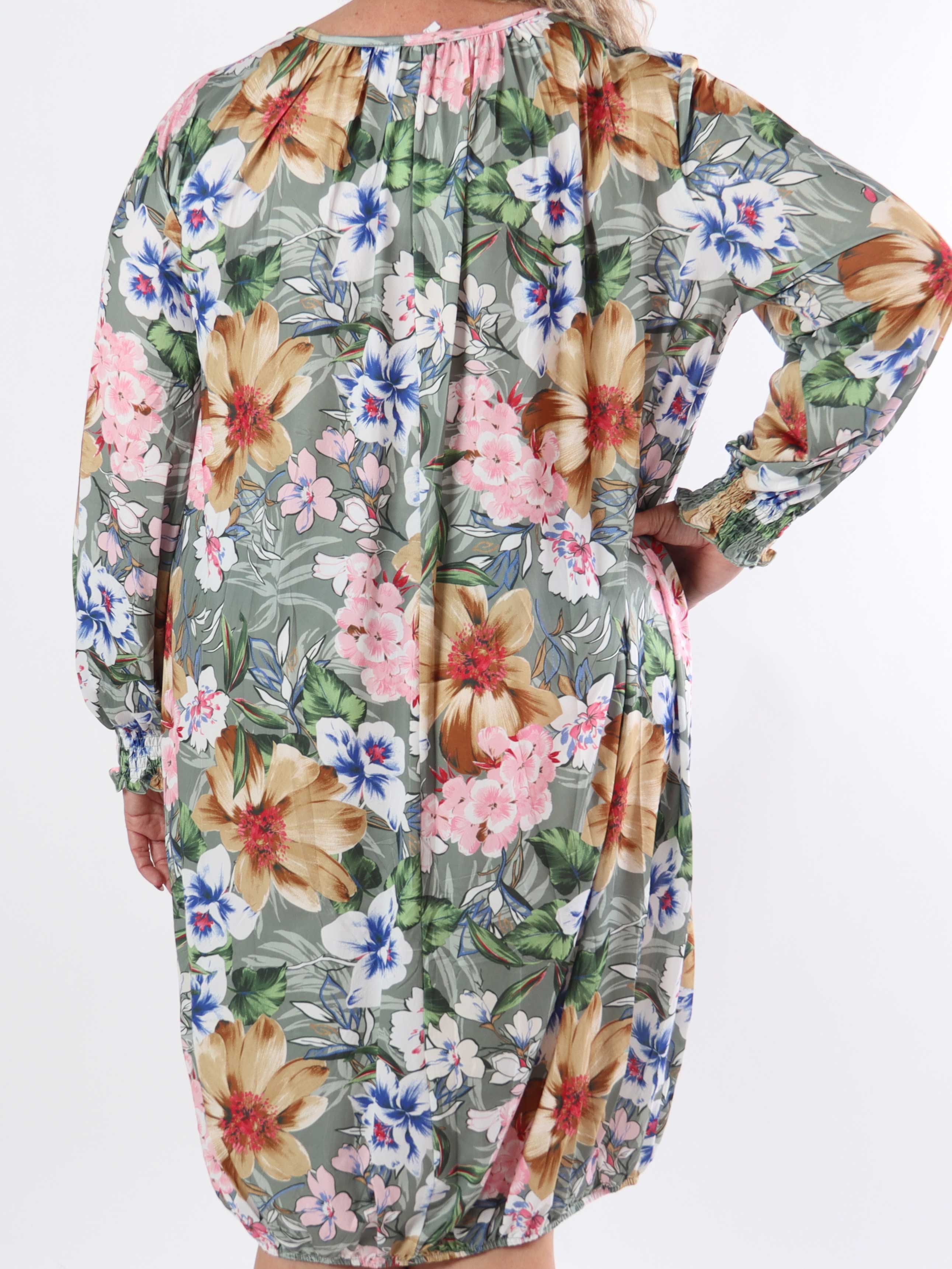 Miracle Floral Dress L/S - Elastisk plus size blomstret kjole