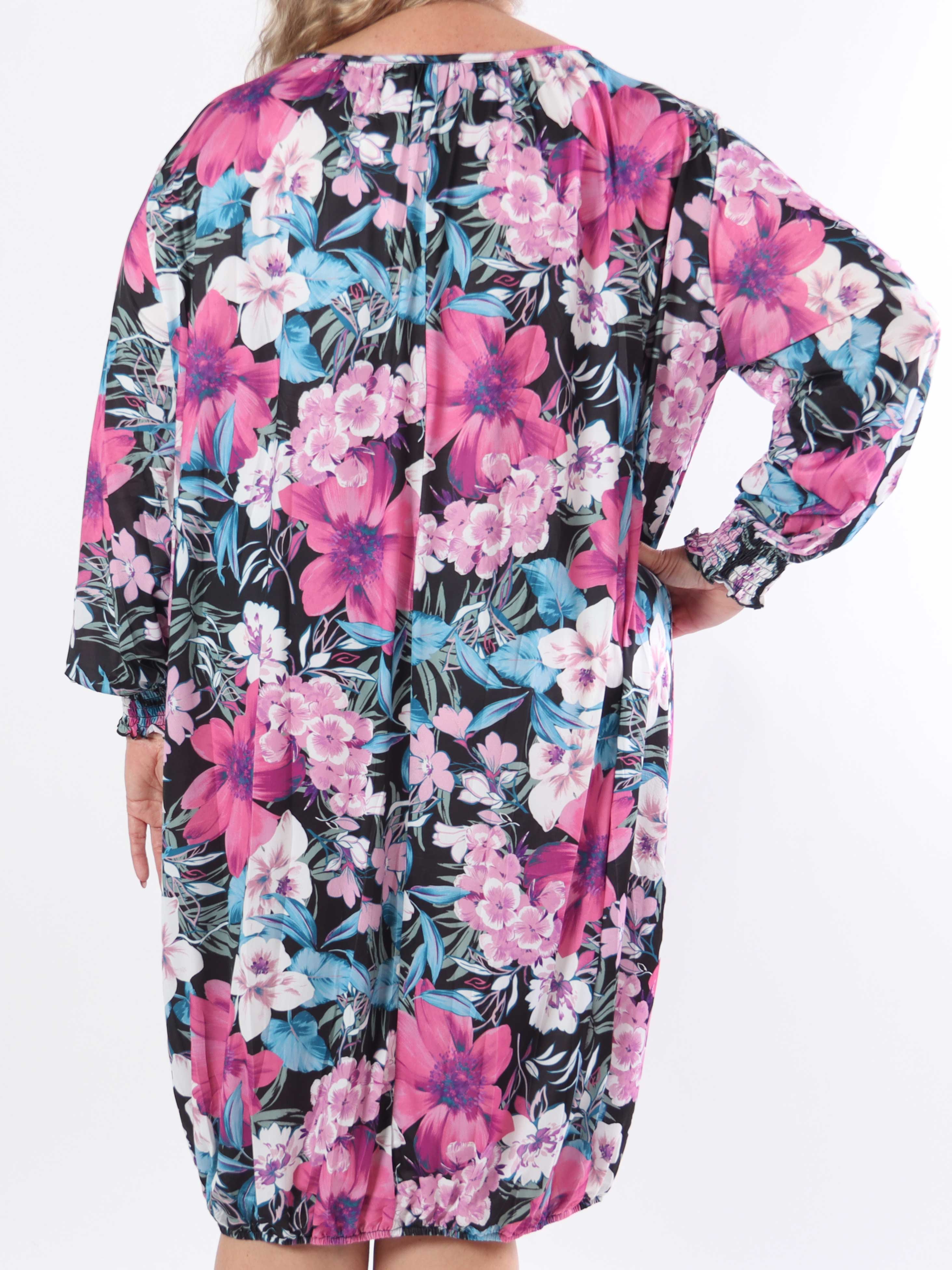 Miracle Floral Dress L/S - Elastisk plus size blomstret kjole