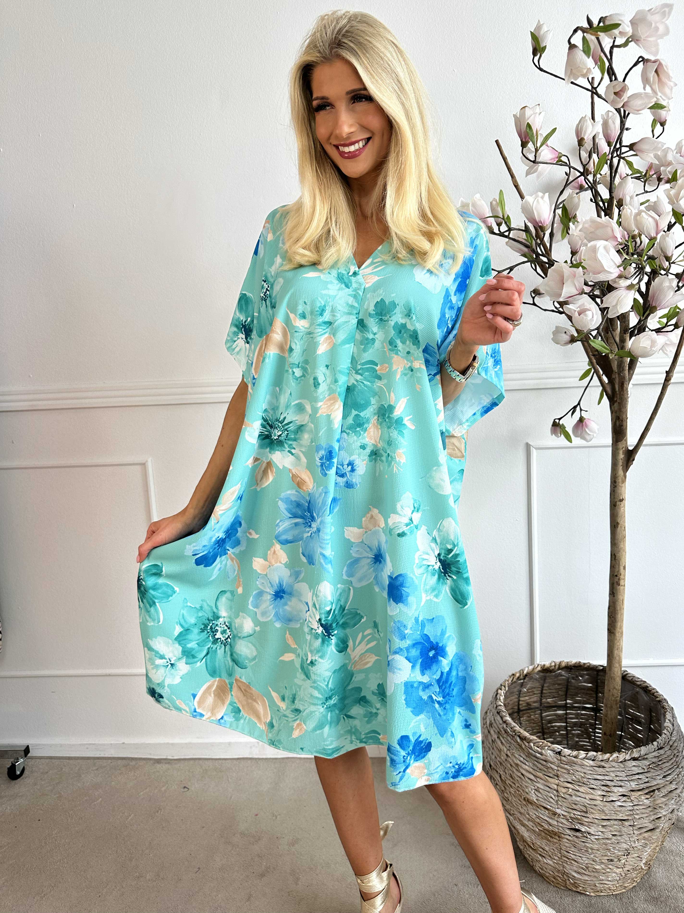 Mallie - Skjortekjole med blomsterprint med v-udskæring