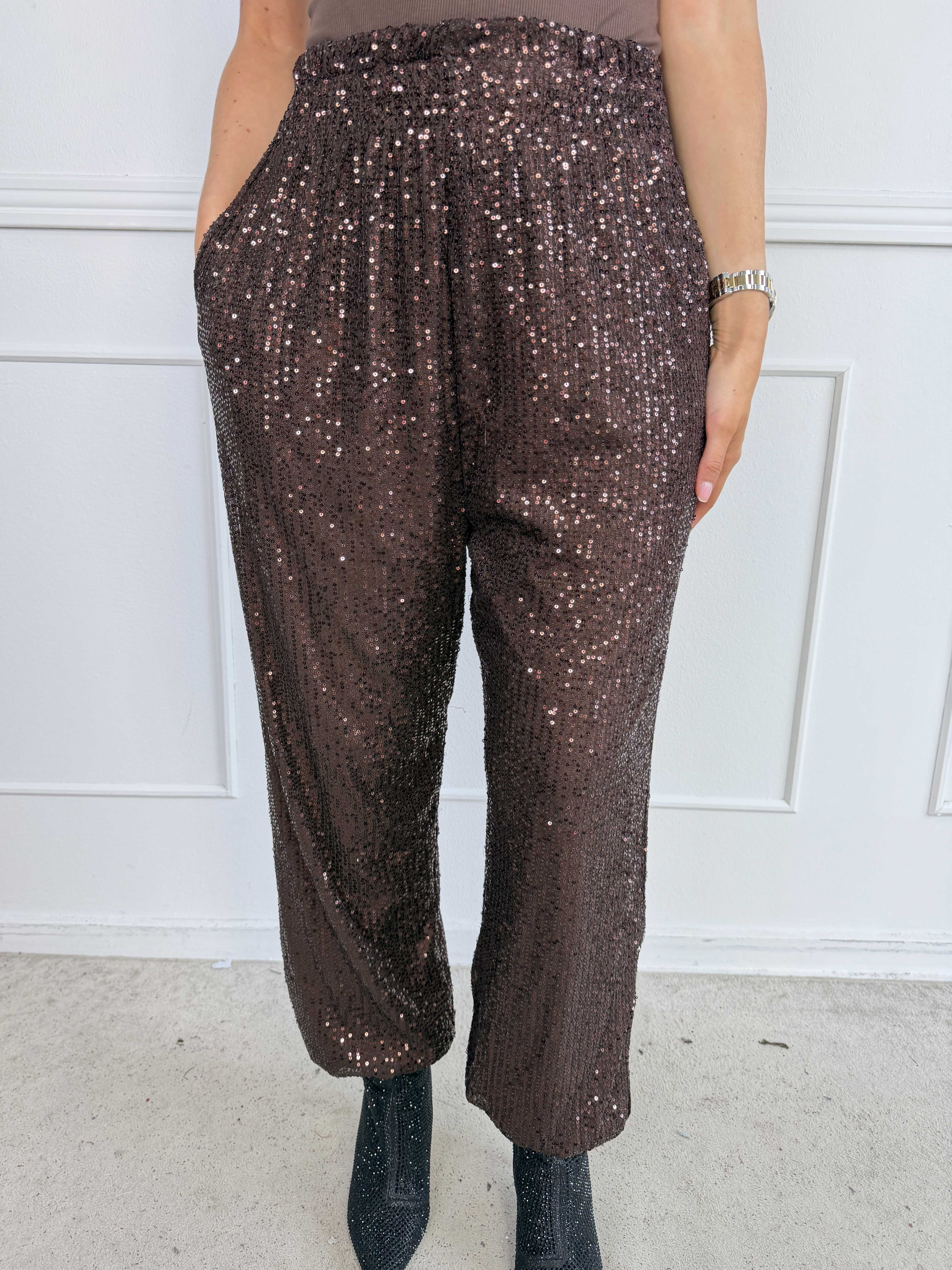 Pams Glitter Harem Pants - Elastiske pailletbukser med smock i taljen