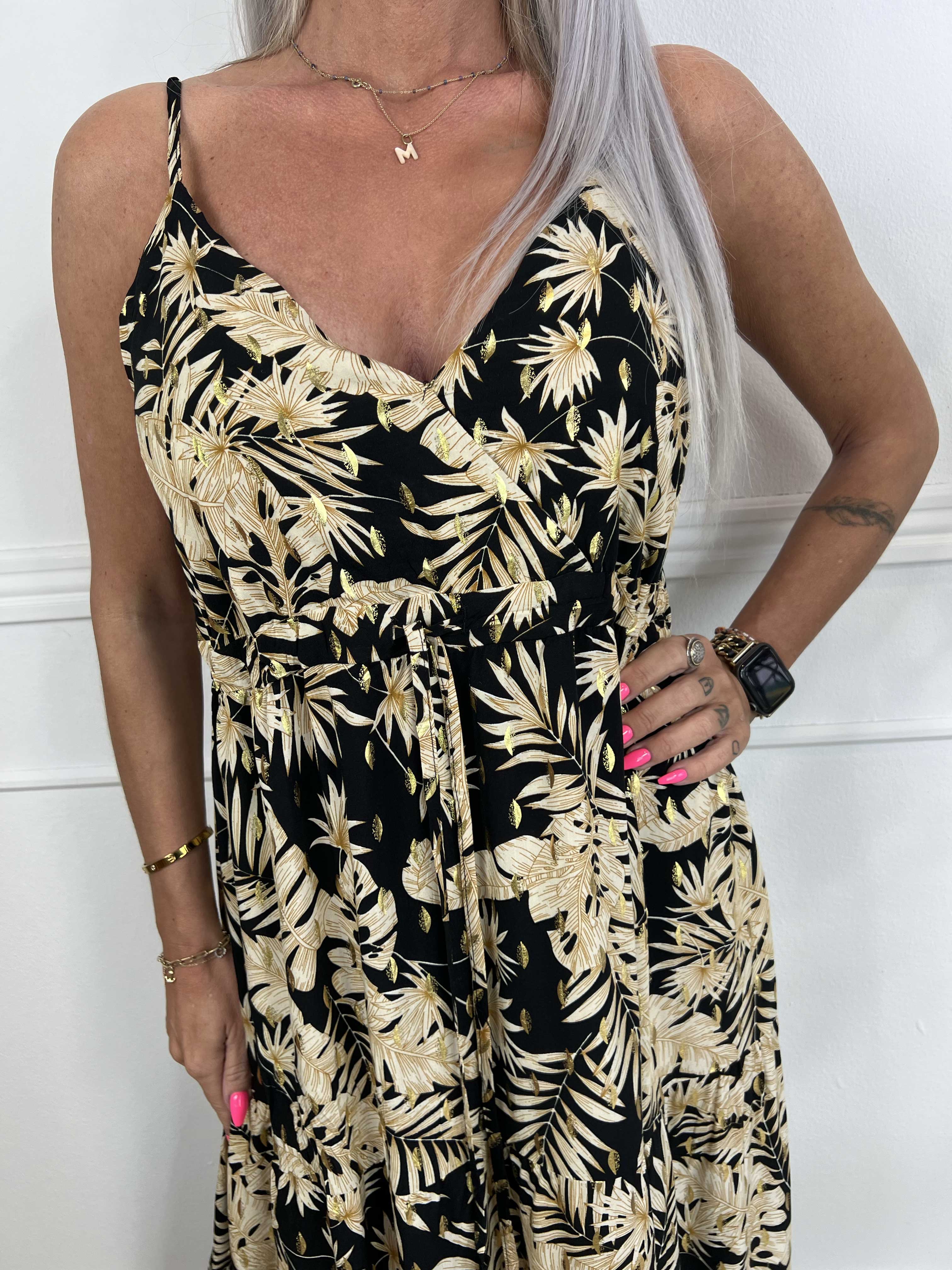 Lucie Palm - Viskose stropkjole i palmeprint med v-udskæring