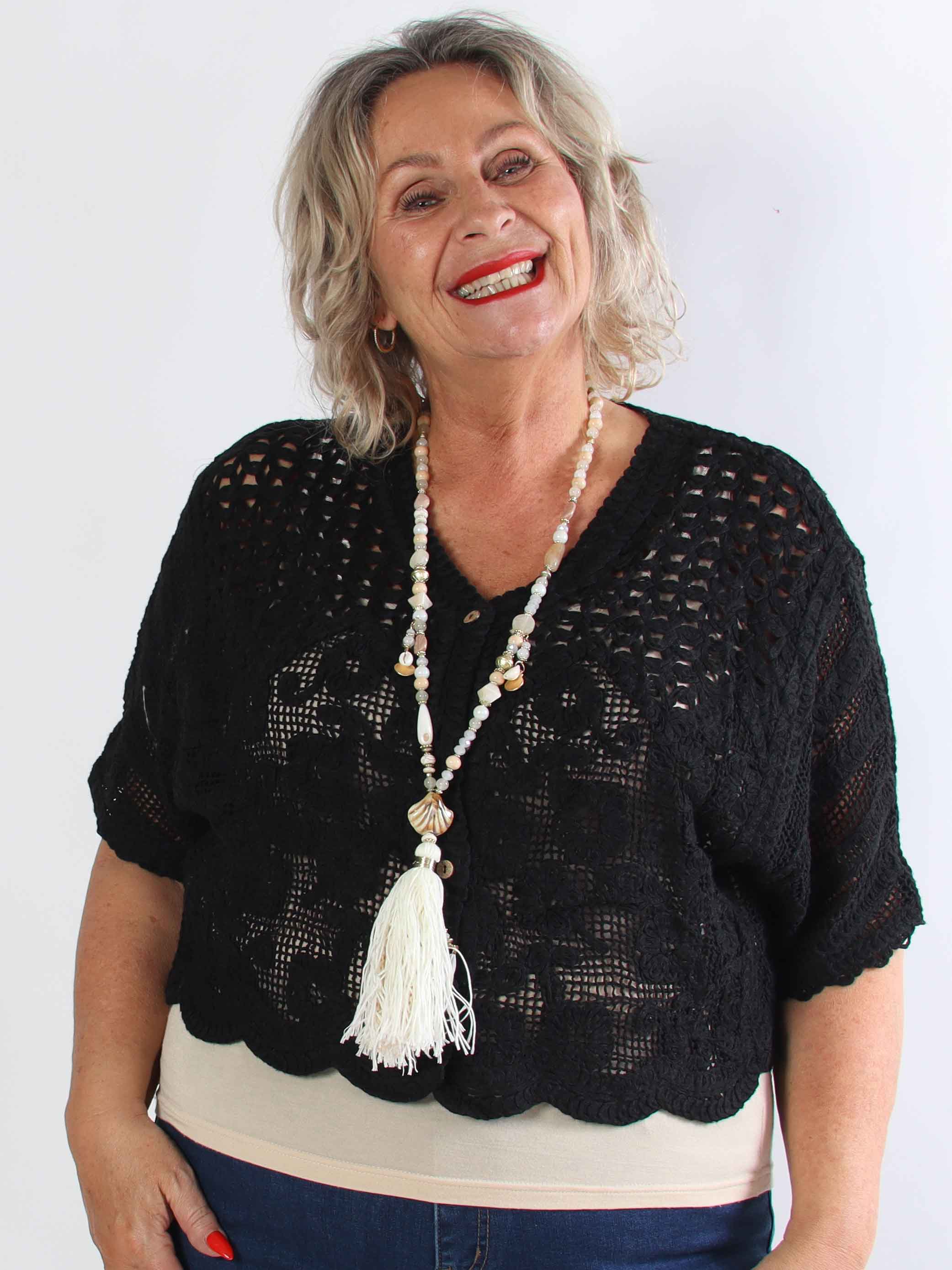 Siri - Hæklet plus size cardigan i bomuld med fint hulmønster