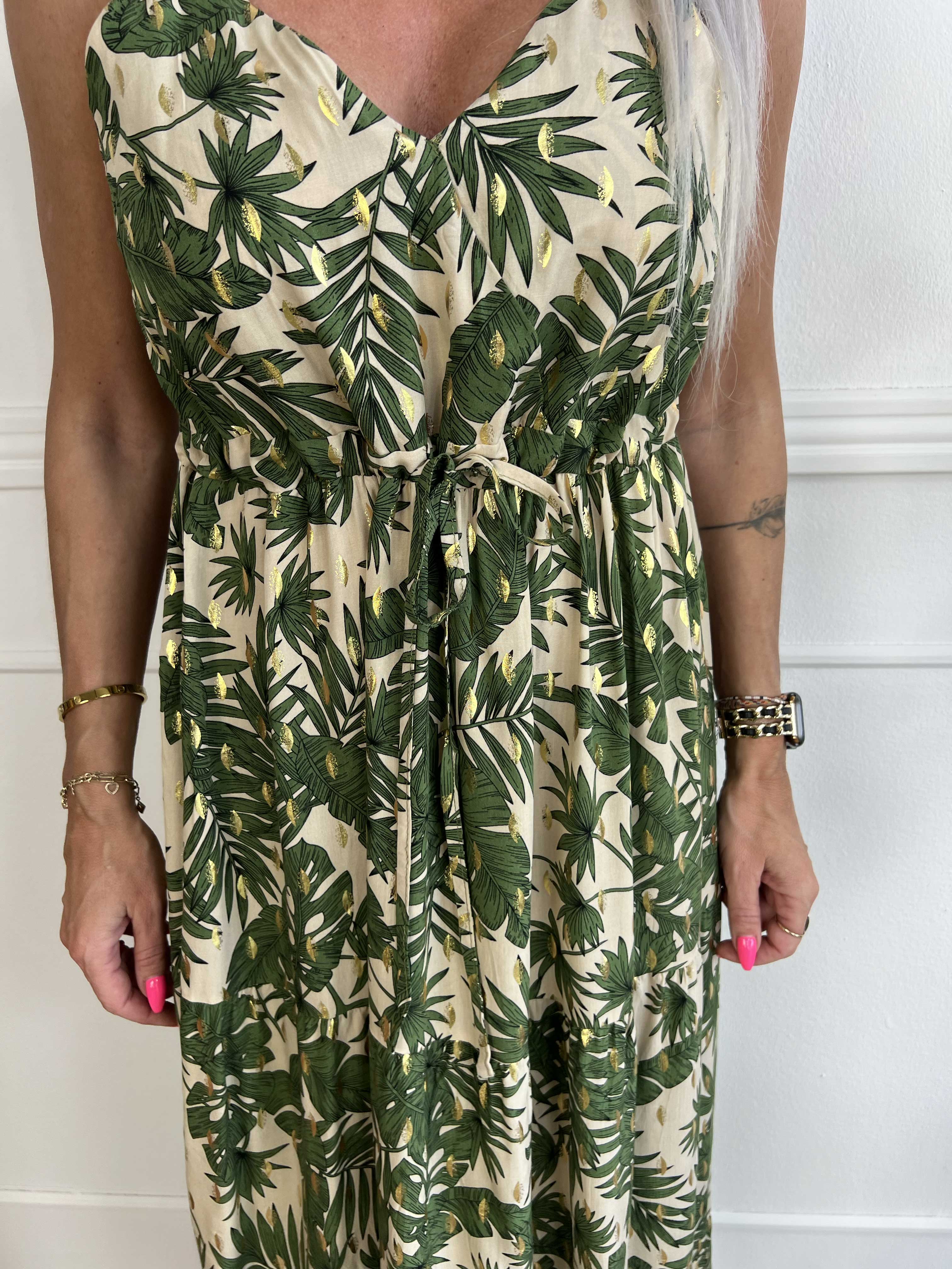 Lucie Palm - Viskose stropkjole i palmeprint med v-udskæring