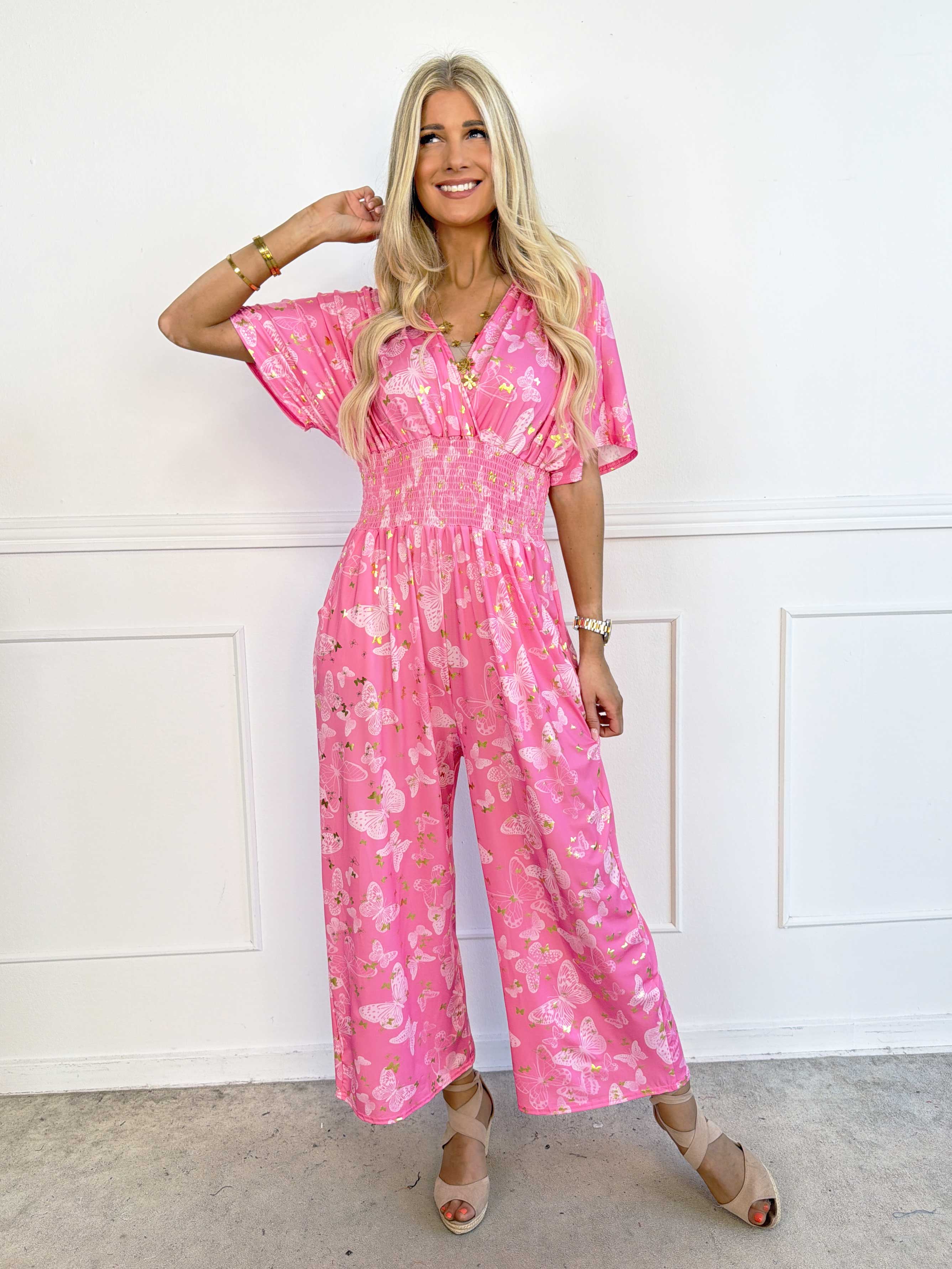 Pams Butterfly Jumpsuit - Elastisk buksedragt i sommerfugleprint