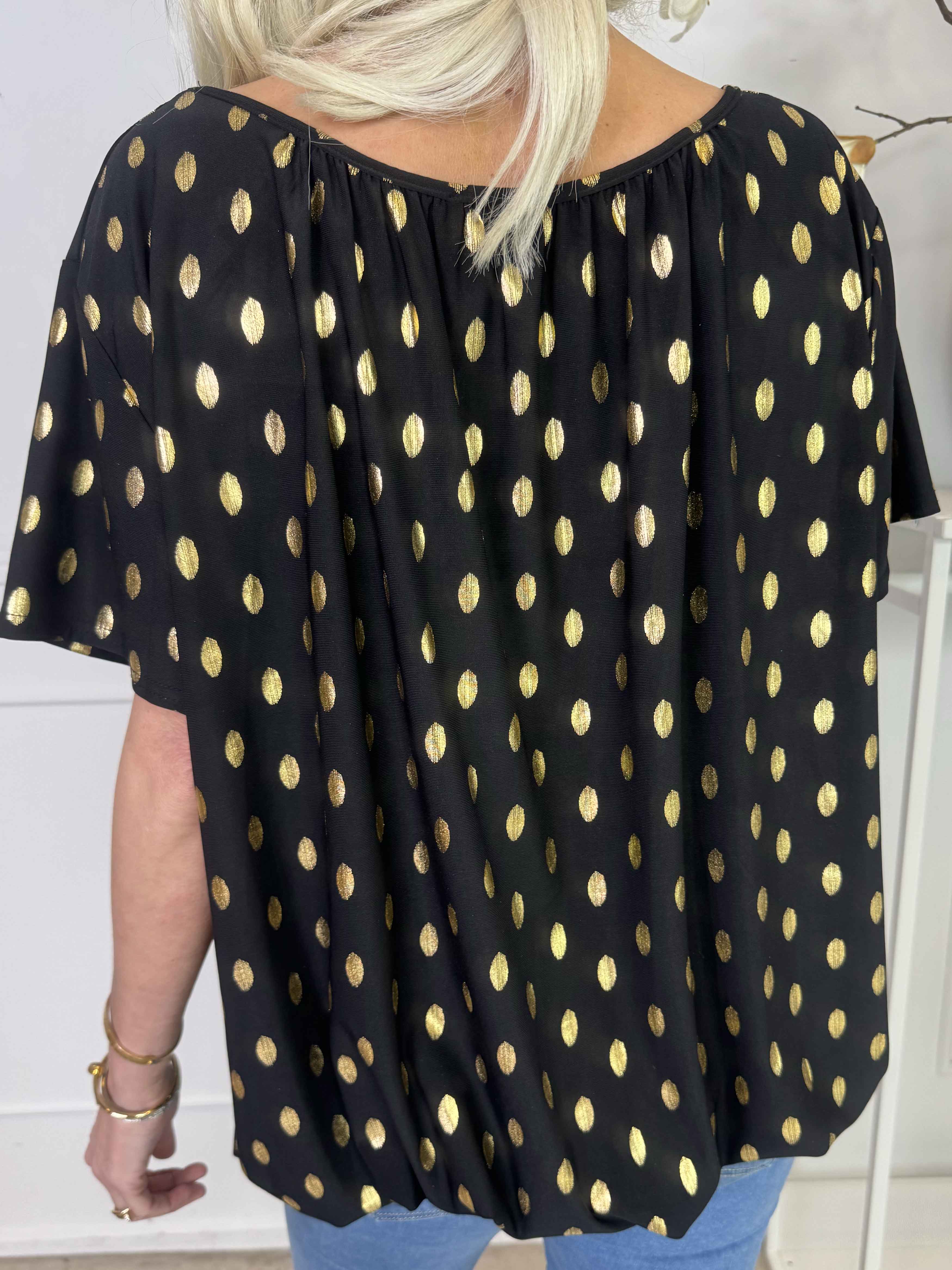 Miracle Dot T-shirt - Elastisk bluse med guld dutter på