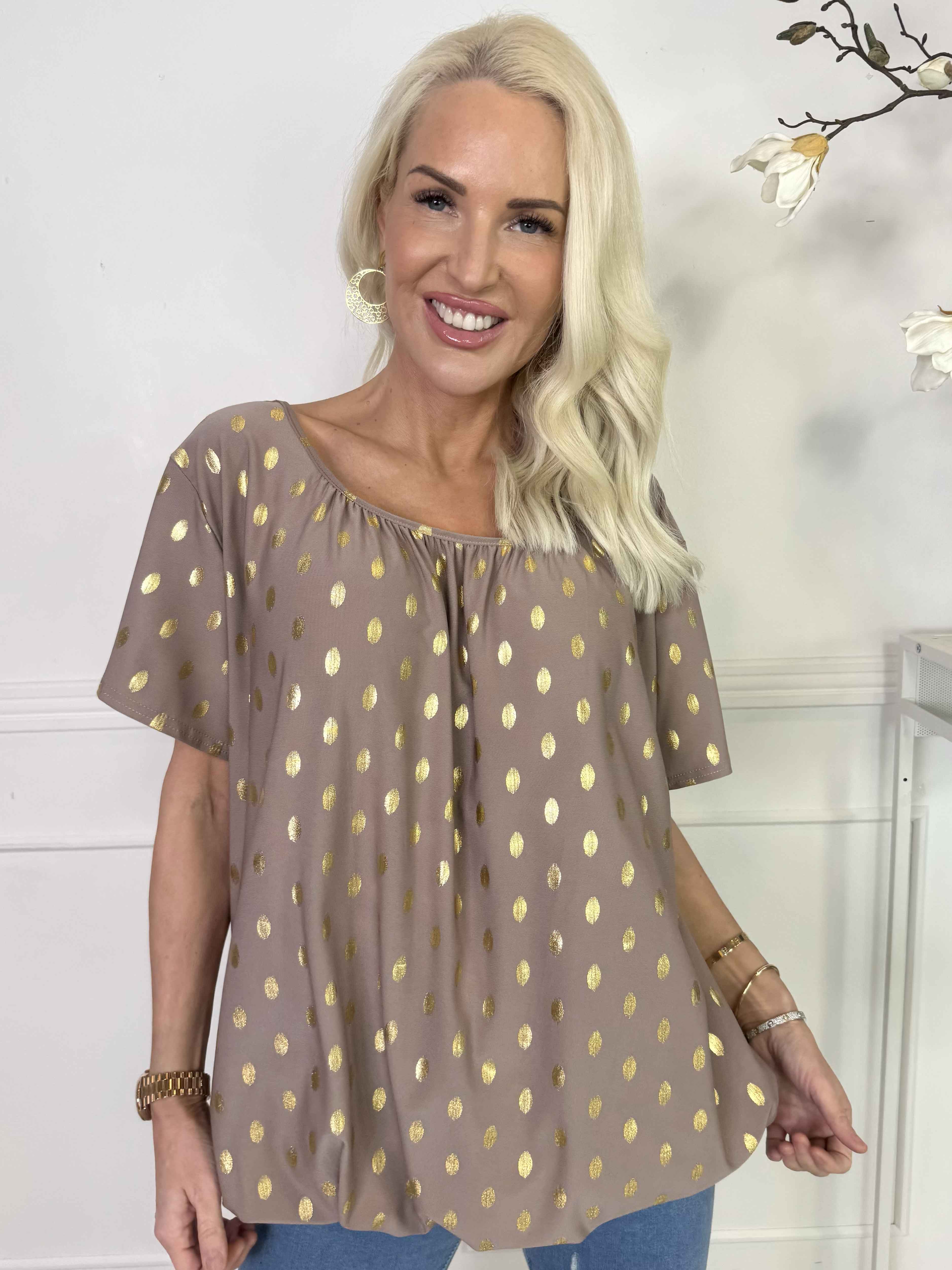 Miracle Dot T-shirt - Elastisk bluse med guld dutter på