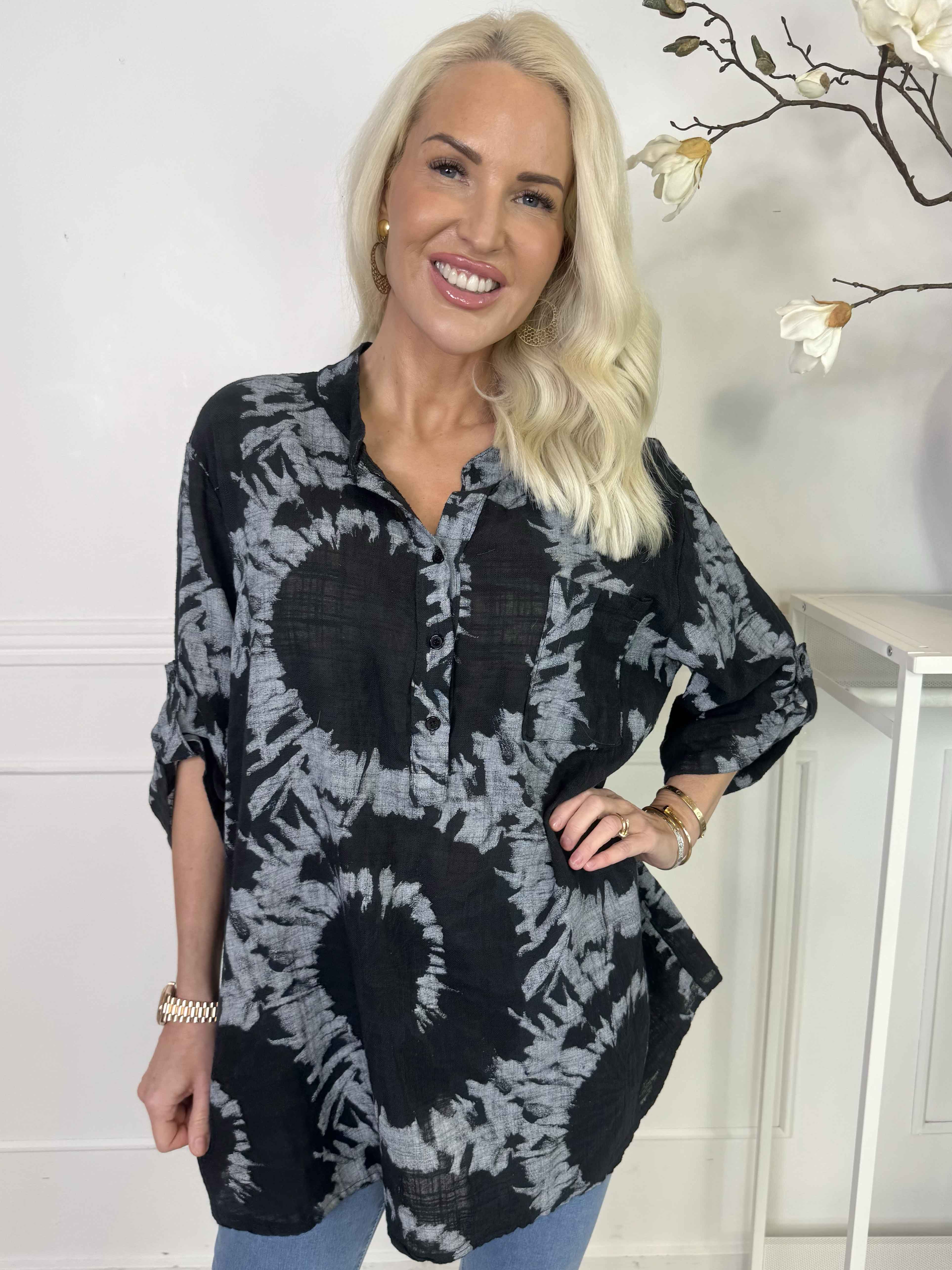 Akella - Mønstret skjorte i let bomuldsstof