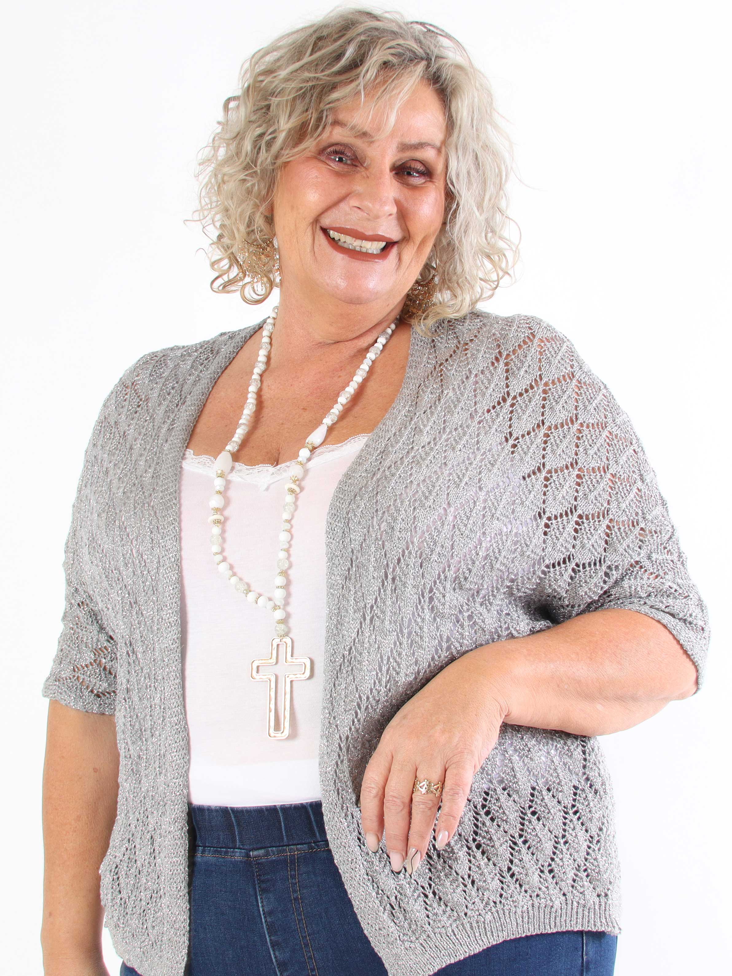 Selena - Sød plus size hæklet cardigan med glittertråde