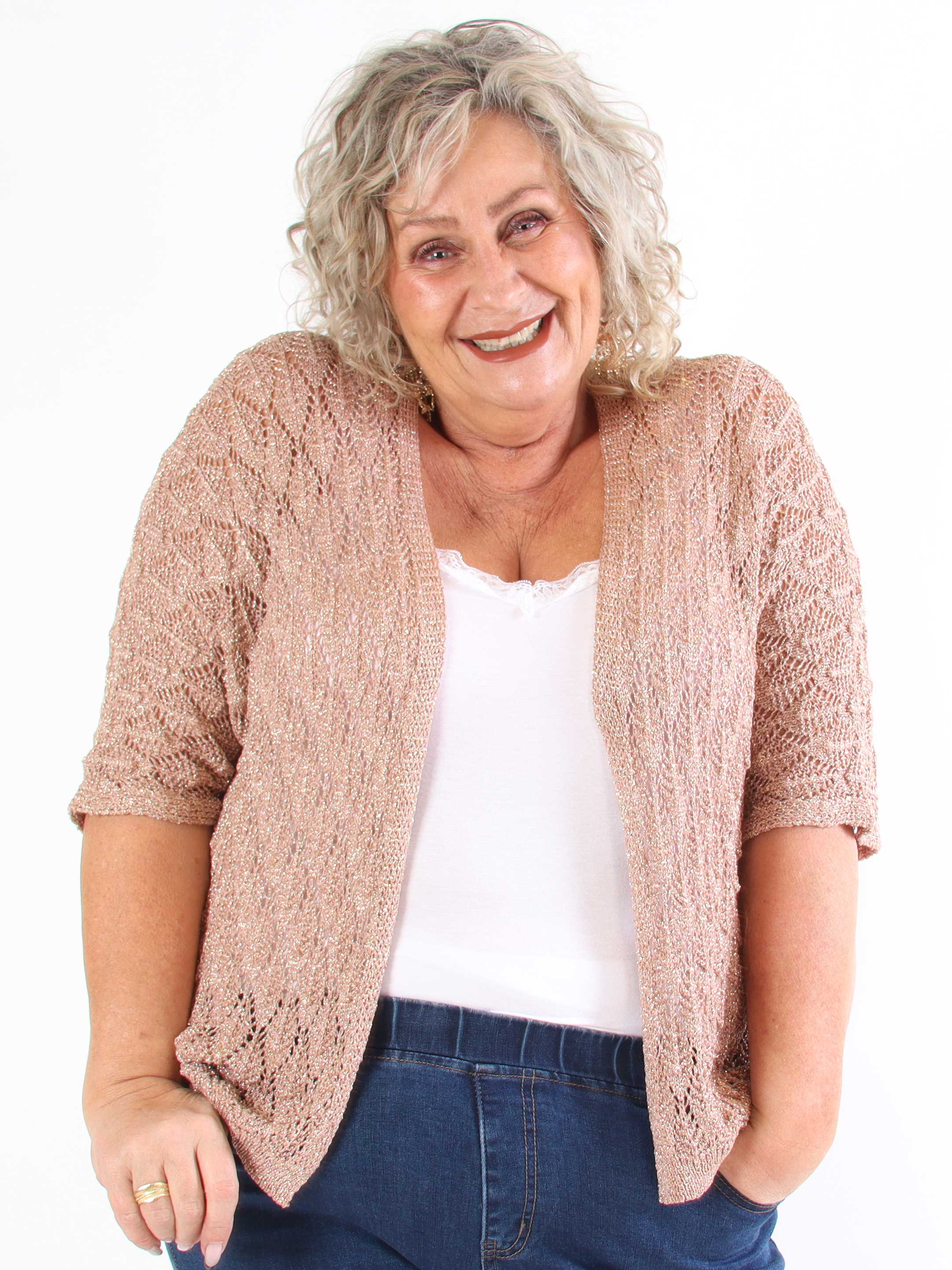 Selena - Sød plus size hæklet cardigan med glittertråde