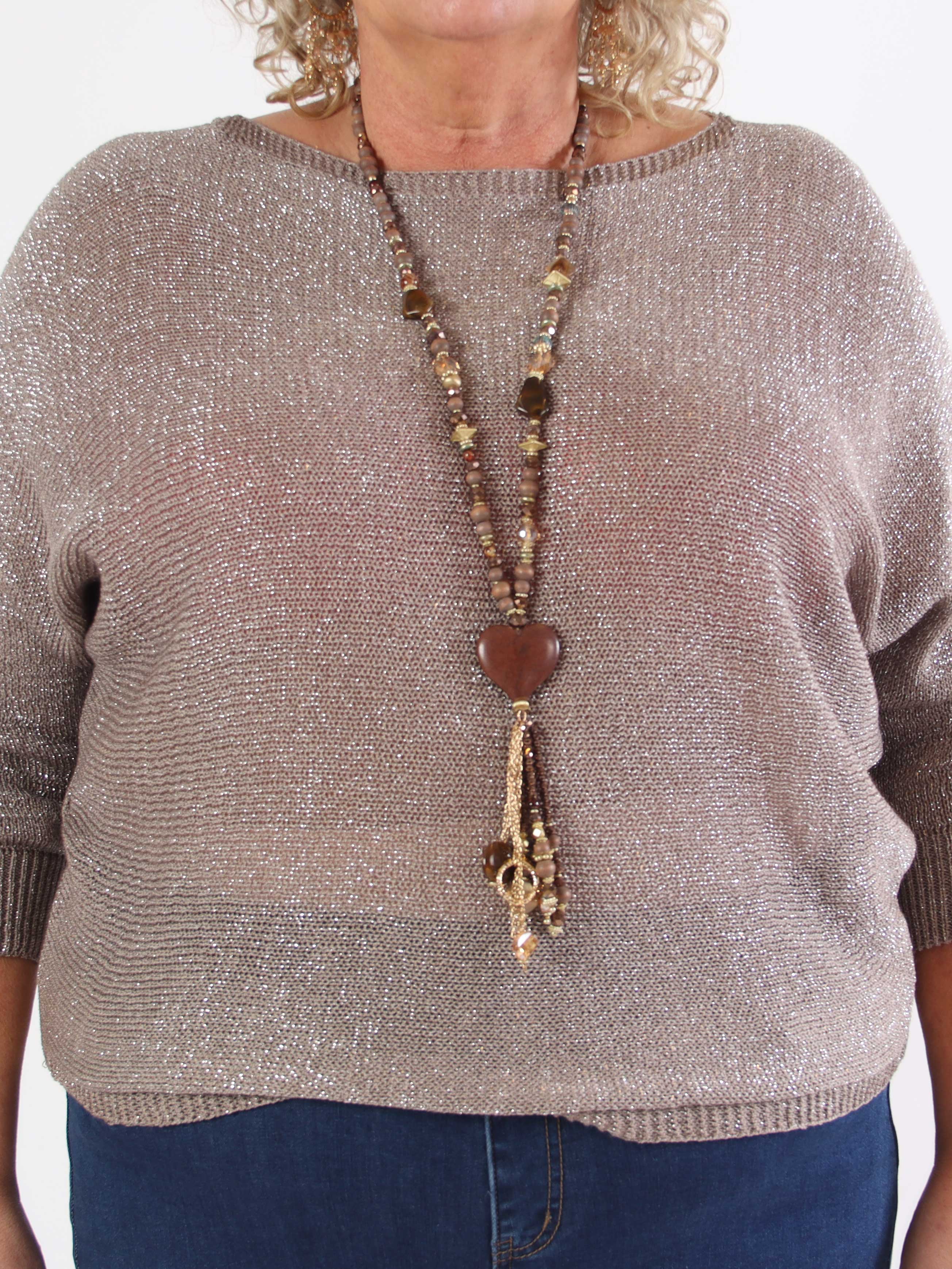 Paulina - Plus size strikbluse med glimmertråde og sløjfe