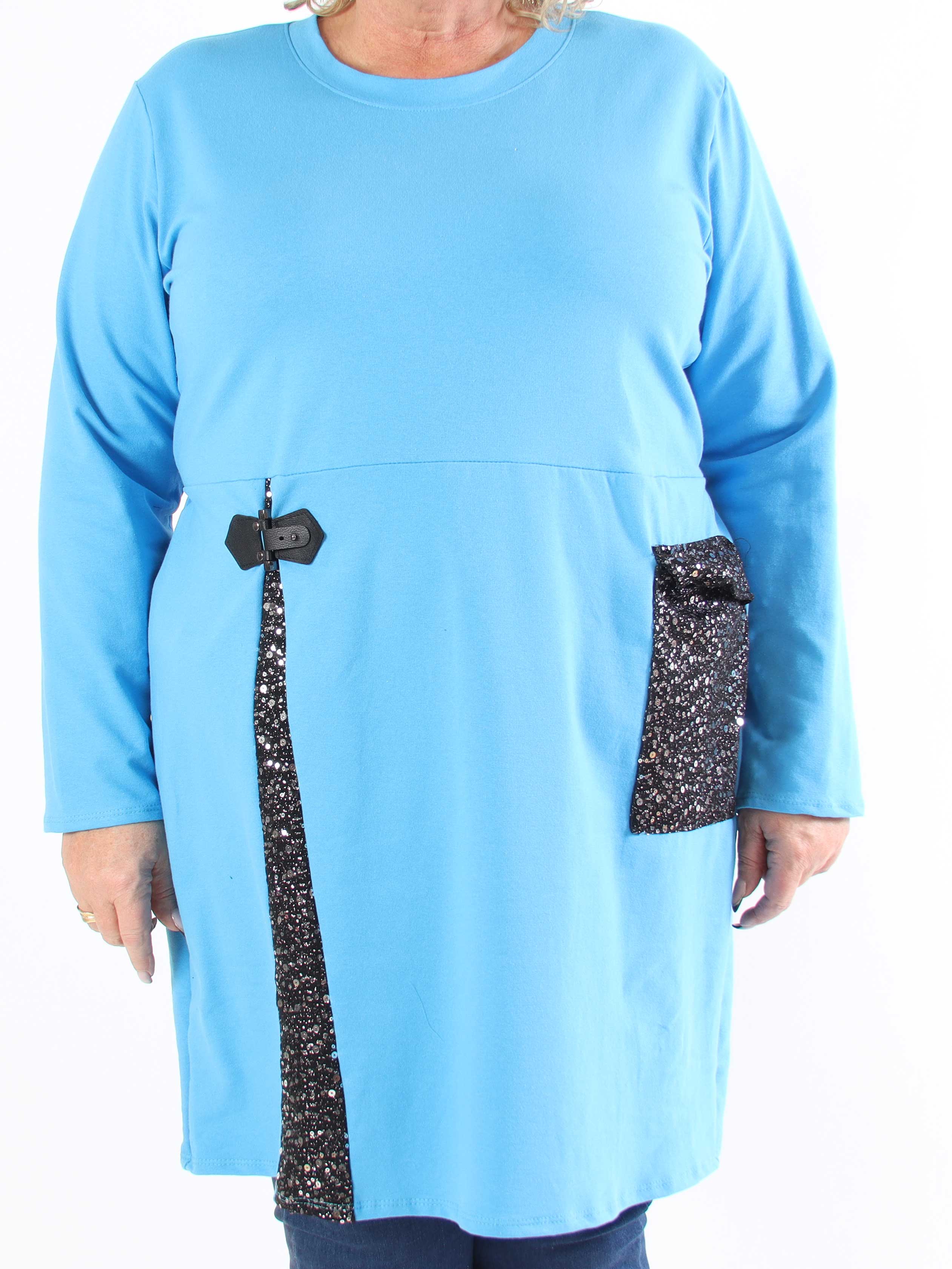 Micha - Plus size kjole i bomuld pyntet med pailletter