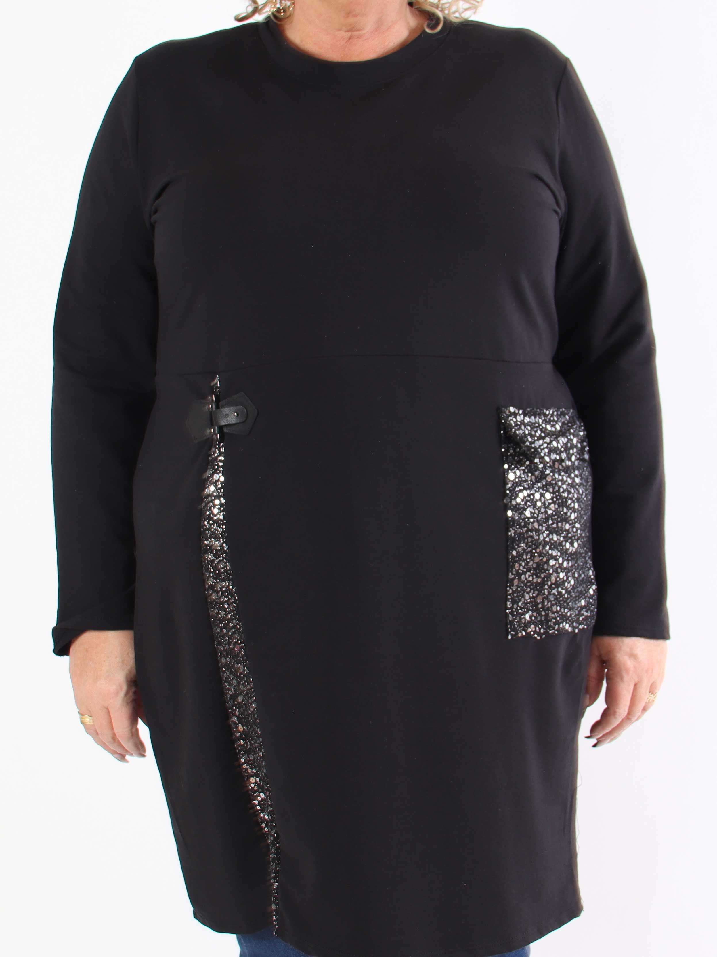 Micha - Plus size kjole i bomuld pyntet med pailletter