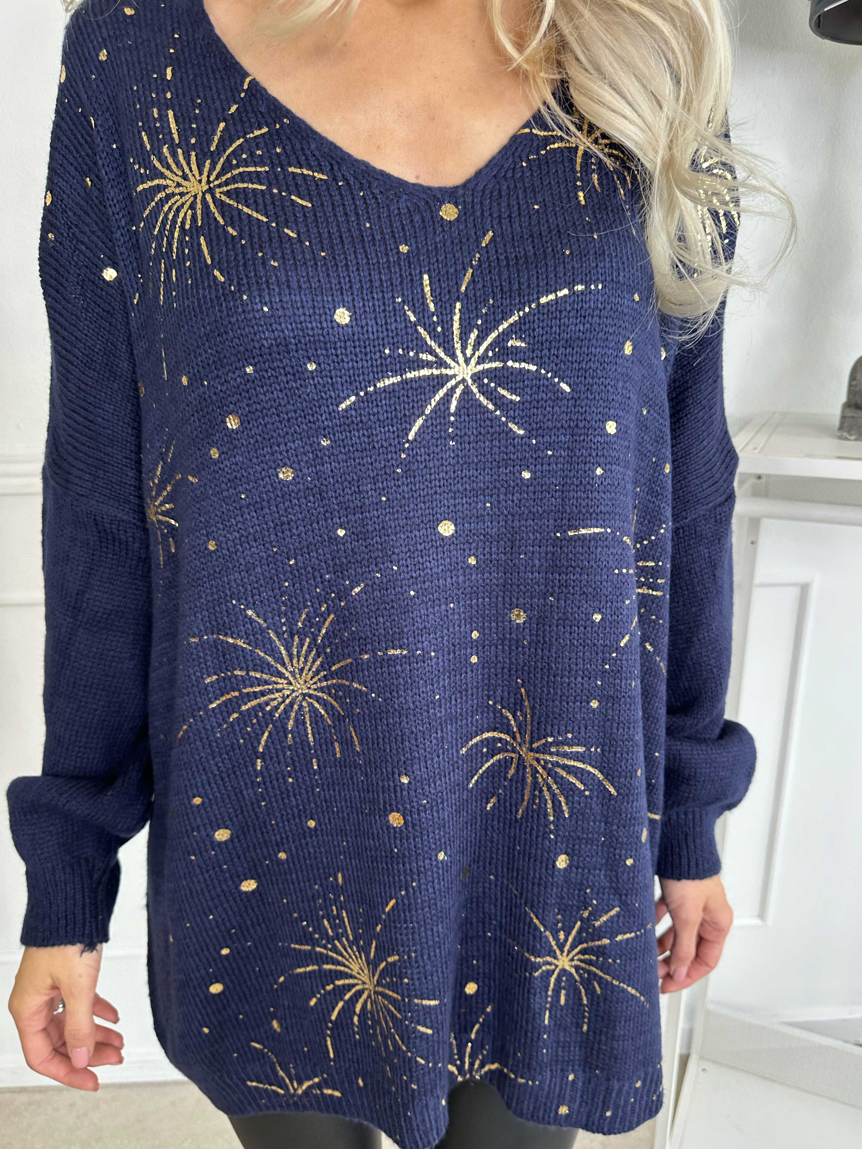 Omaria - Strikbluse med fyrværkeri på