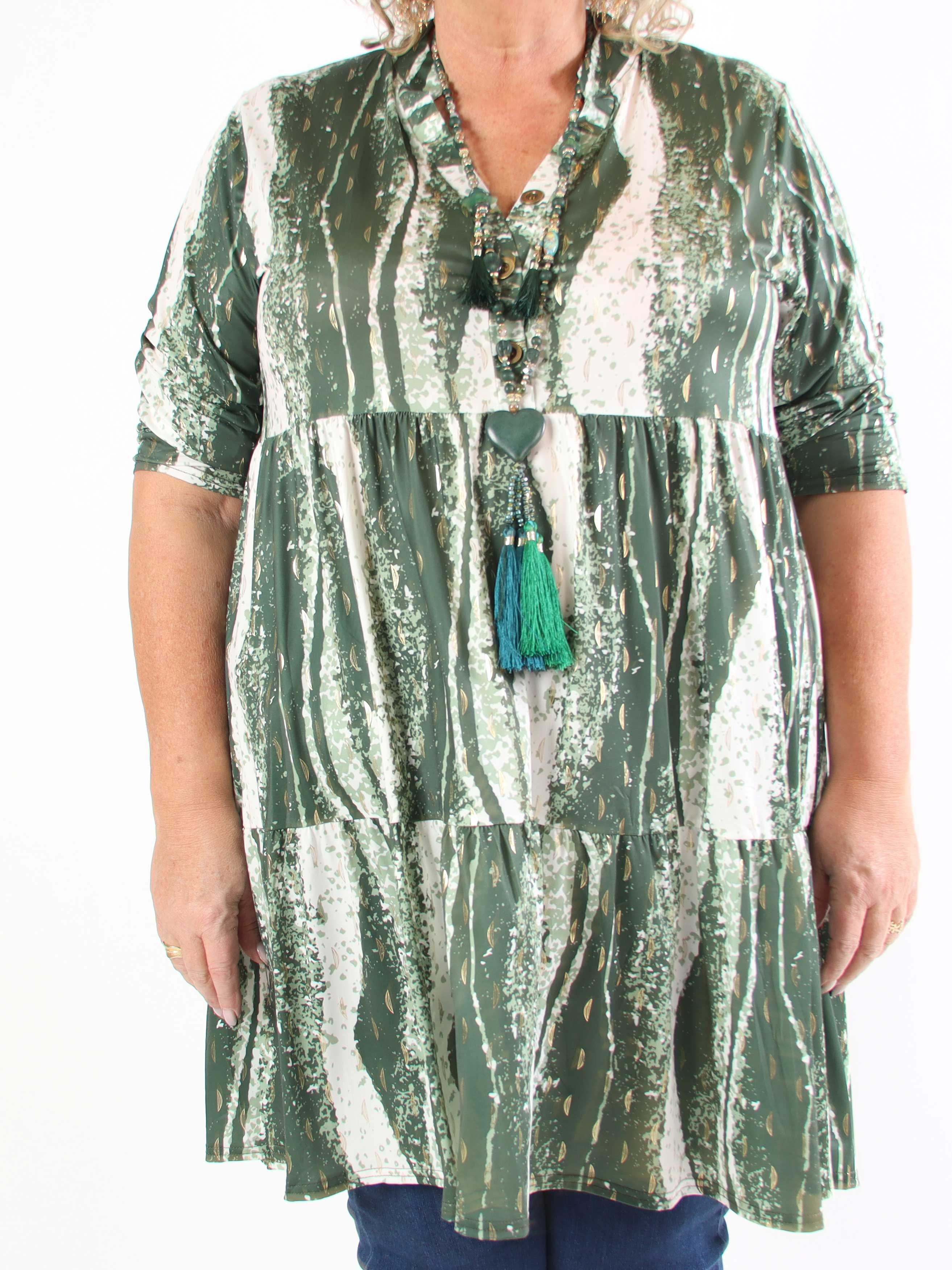 Milano Wave Midi - Plus size kjole med mønster og lag på lag look