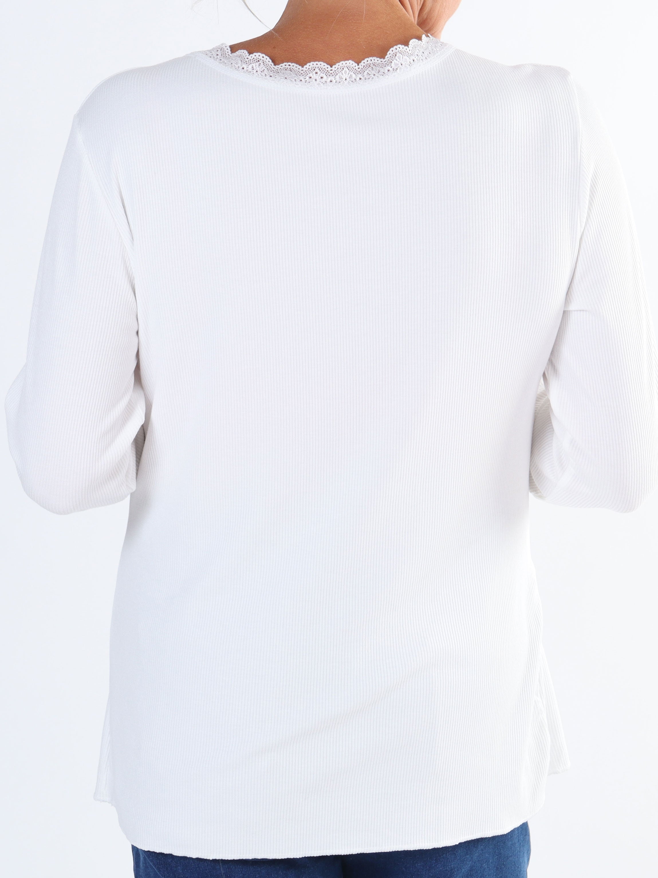 Ibina Long Sleeve - Plus size bluse med rib og blondekanter