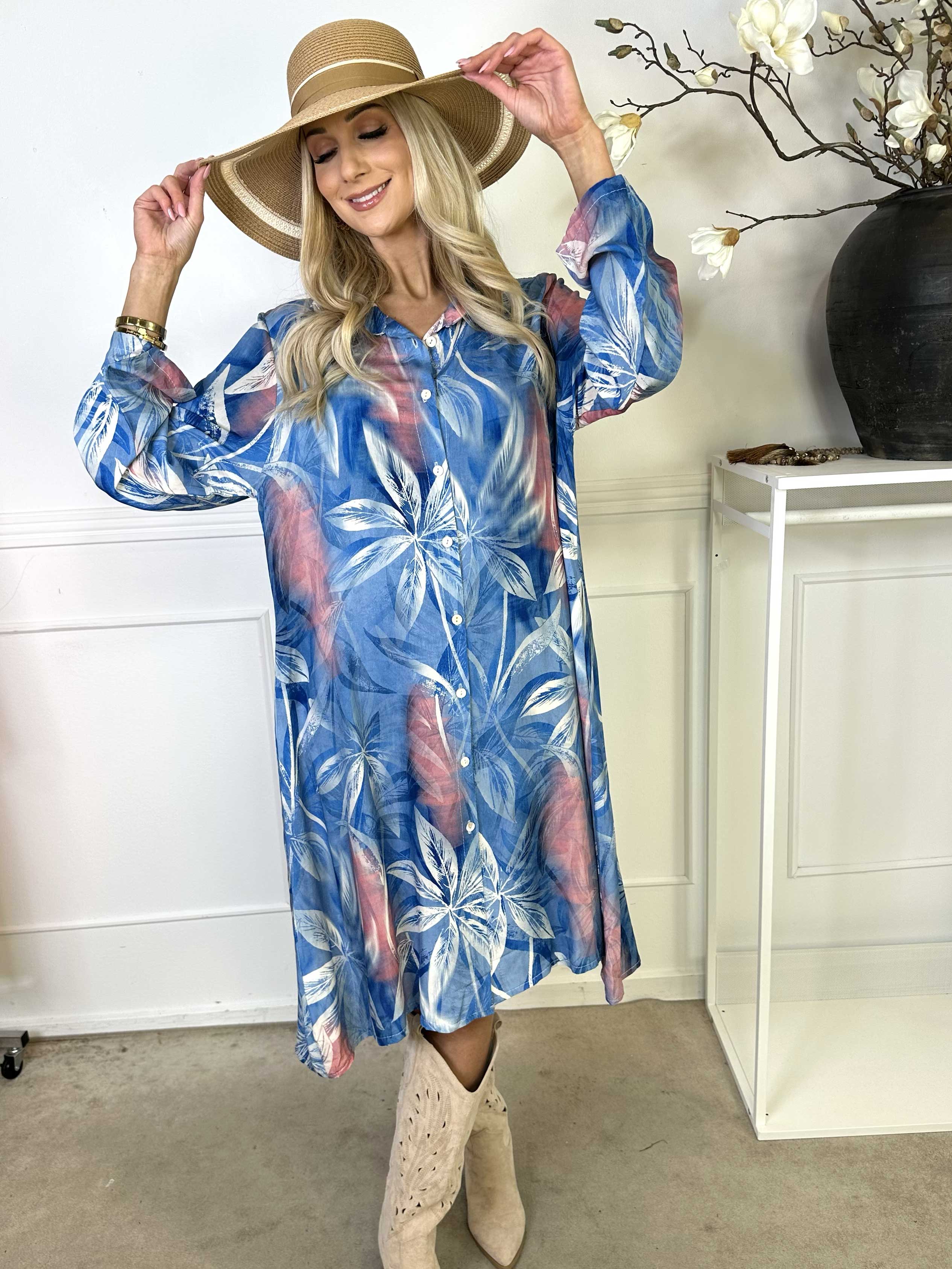 Iria - Skjortekjole i viskose med bladmotiver