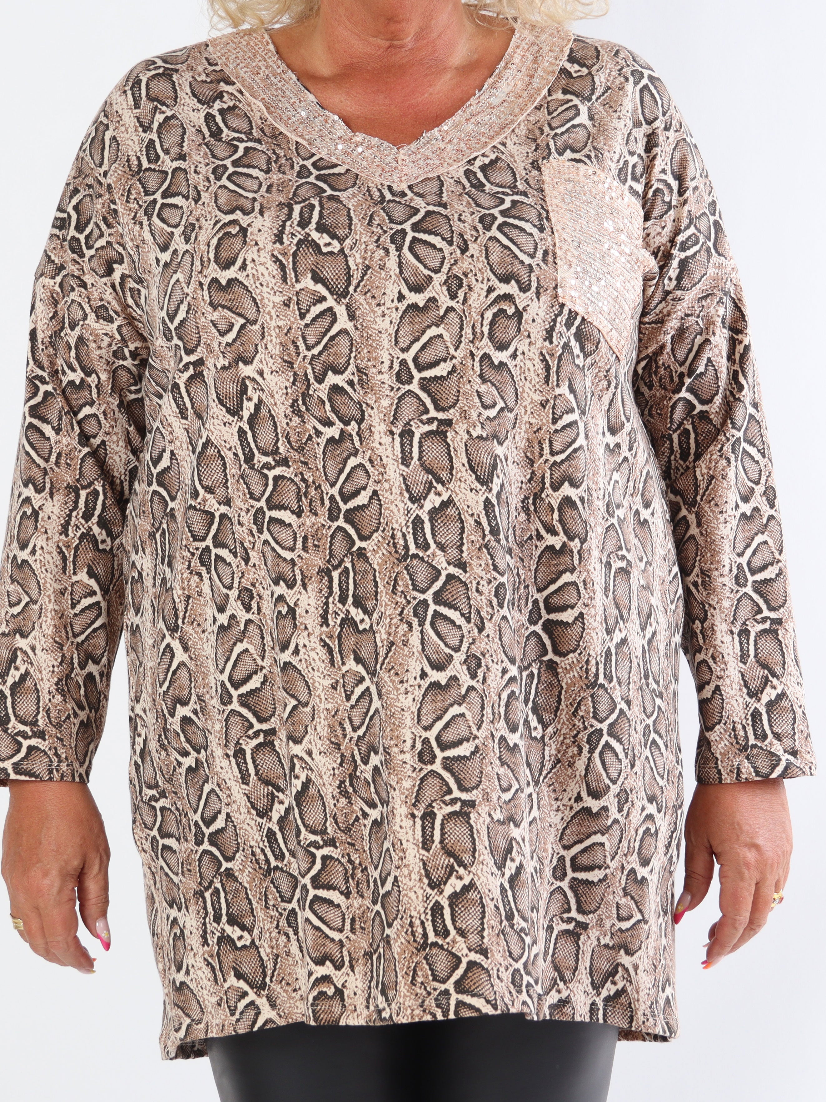 Jasmine - Blød plus size tunika i bomuld med pailletter