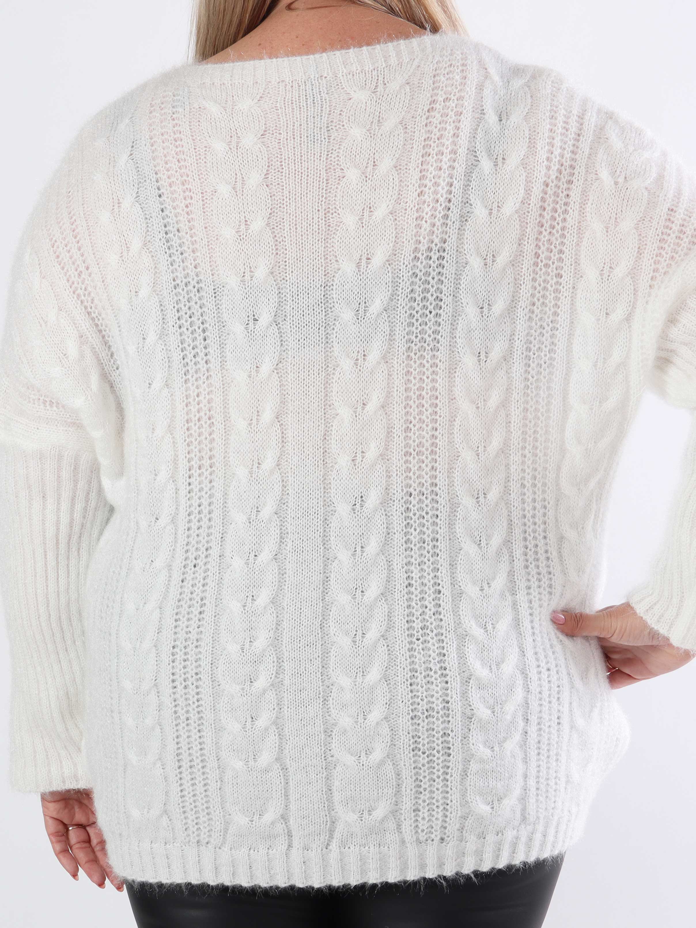 Johanna - Plus size strikbluse med kabelstrik i shiny strik