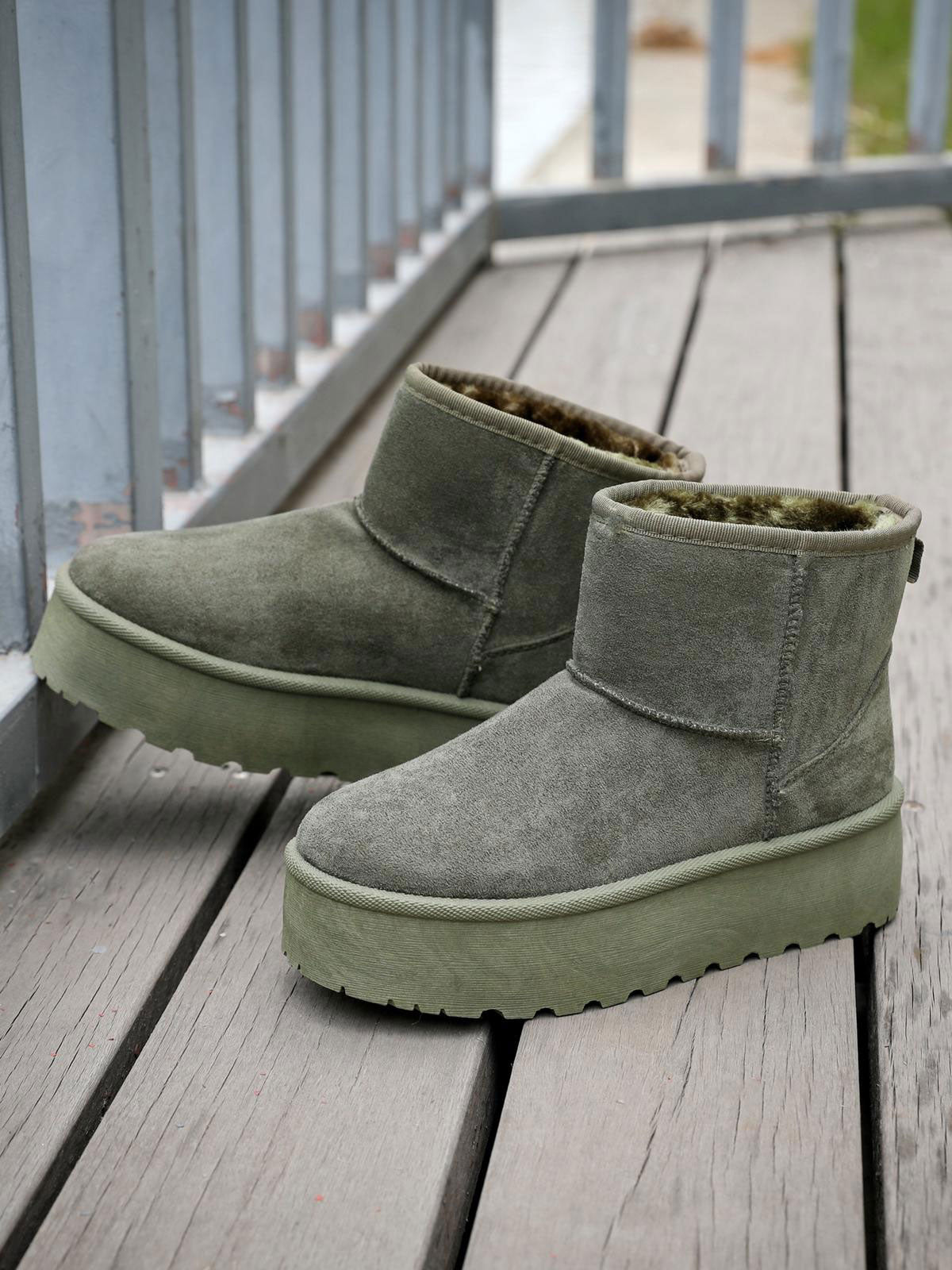 Jovana - Bamsestøvler i ruskindslook med plateausål