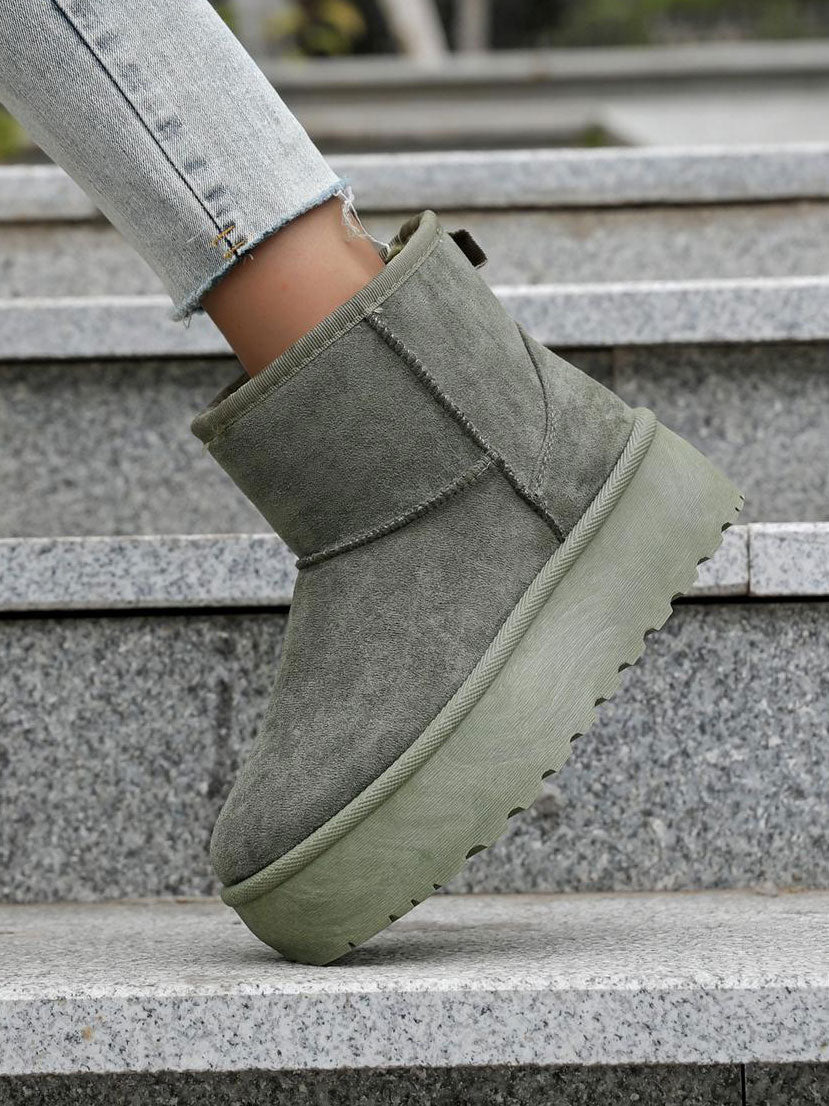 Jovana - Bamsestøvler i ruskindslook med plateausål