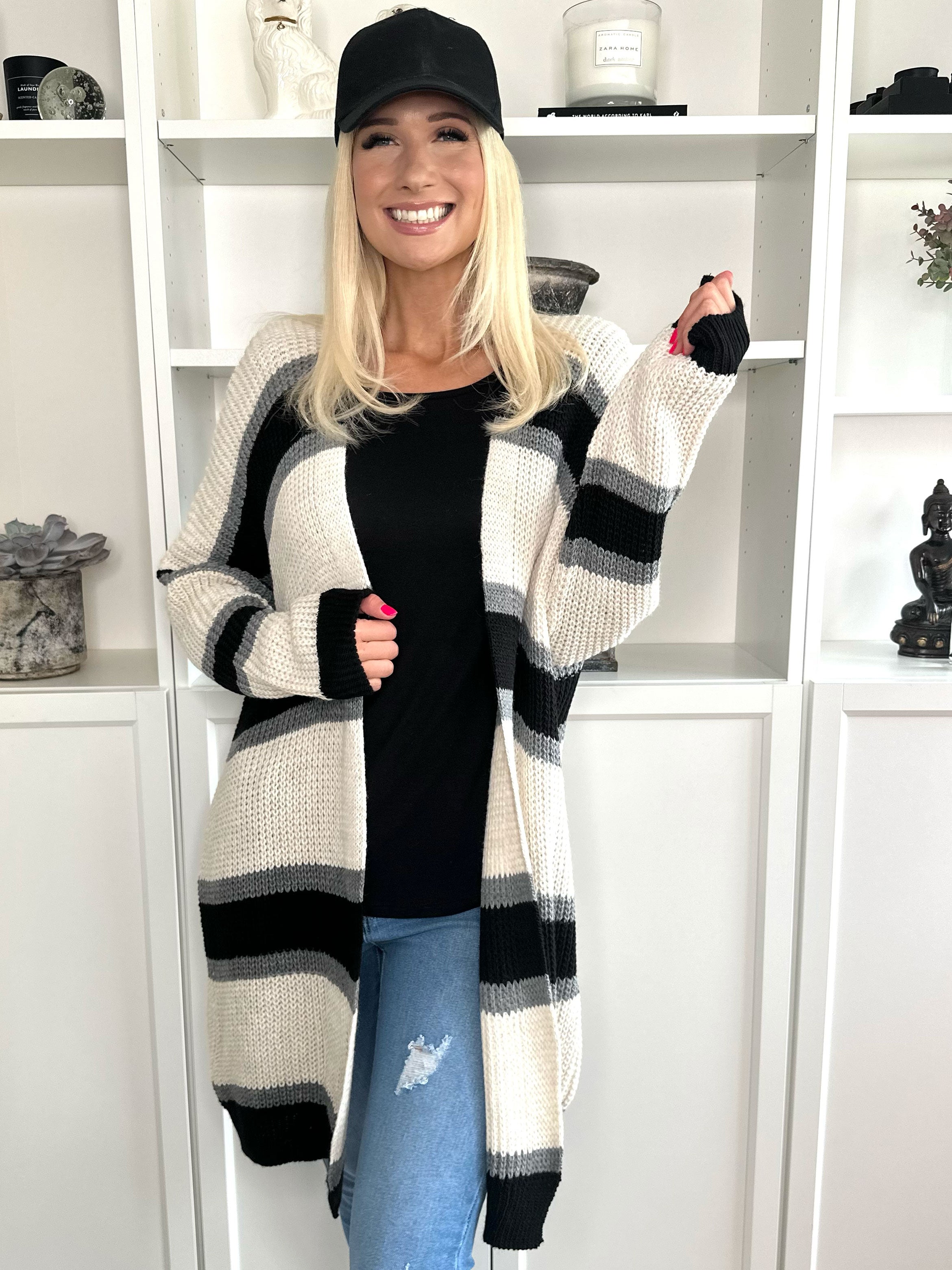 Kata - Flerfarvet stribet strikcardigan