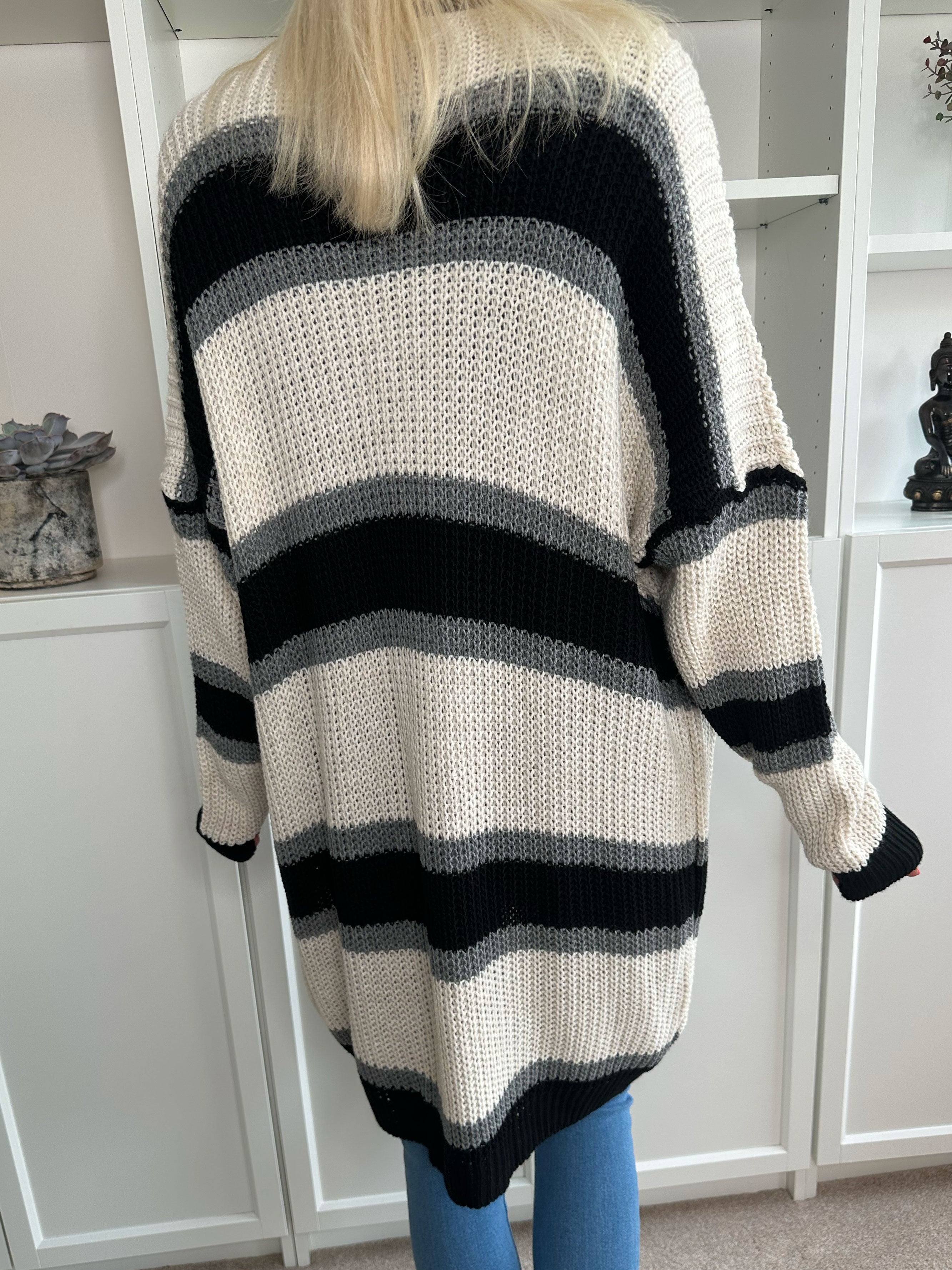 Kata - Flerfarvet stribet strikcardigan
