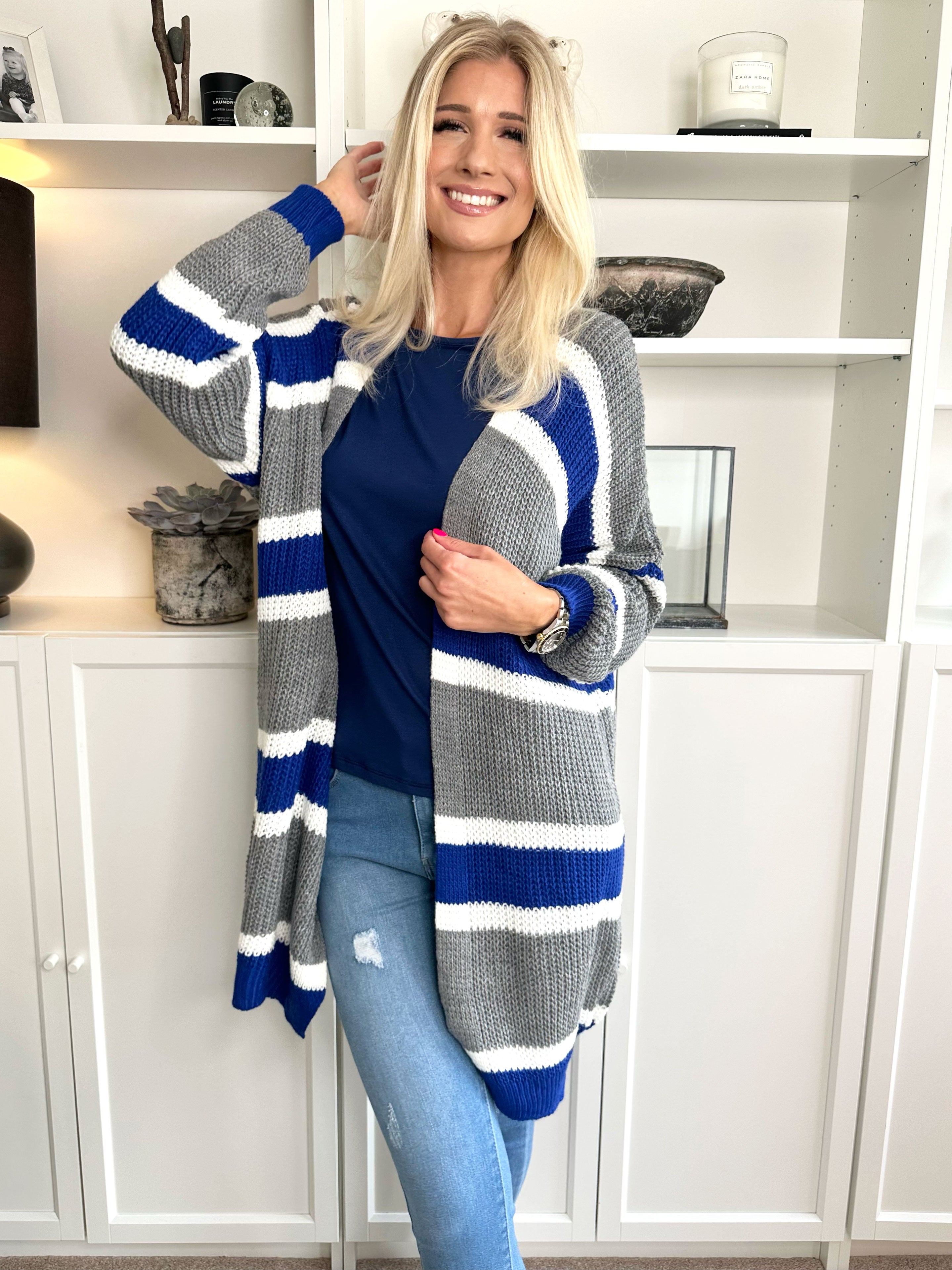 Kata - Flerfarvet stribet strikcardigan