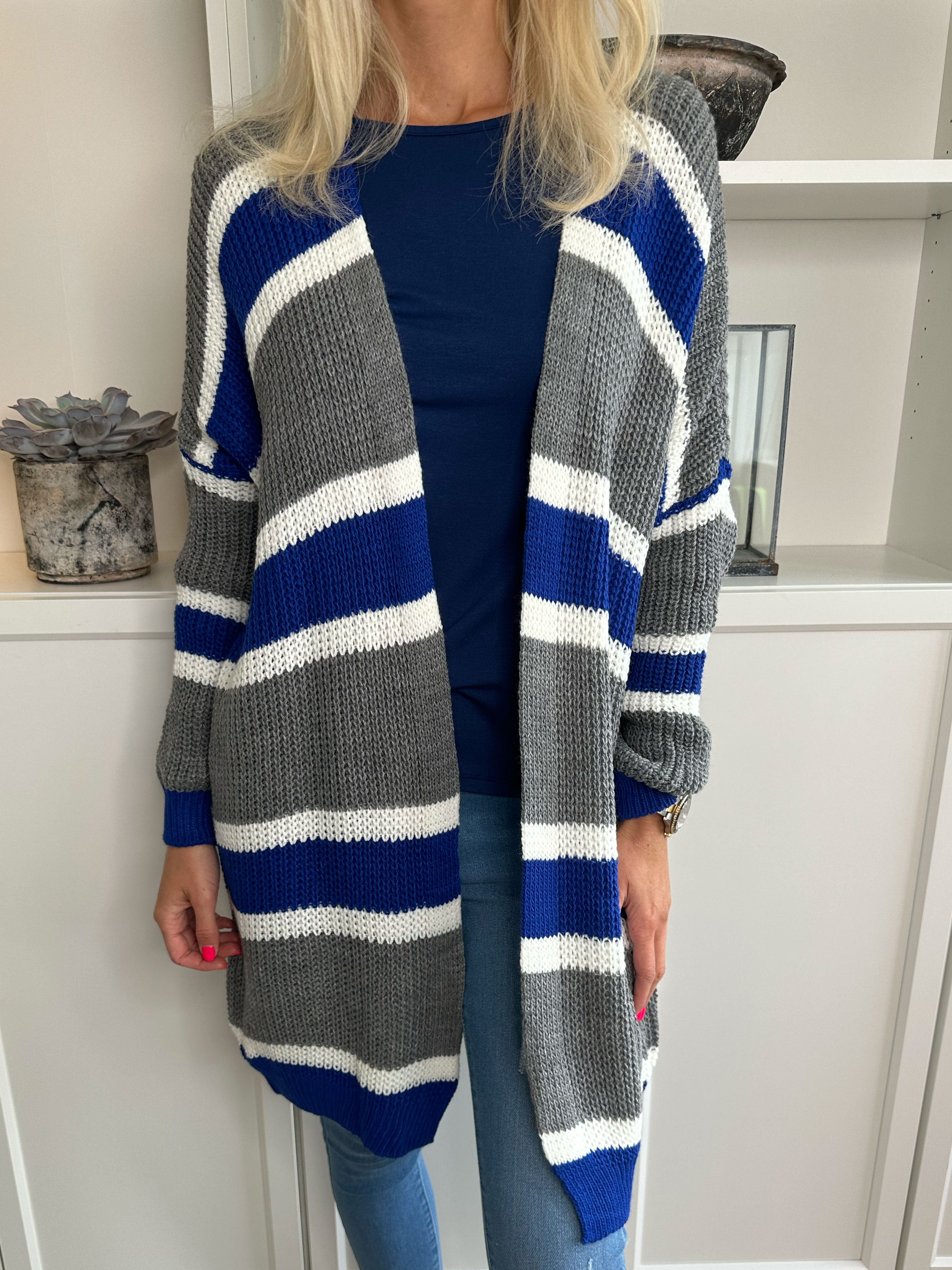 Kata - Flerfarvet stribet strikcardigan