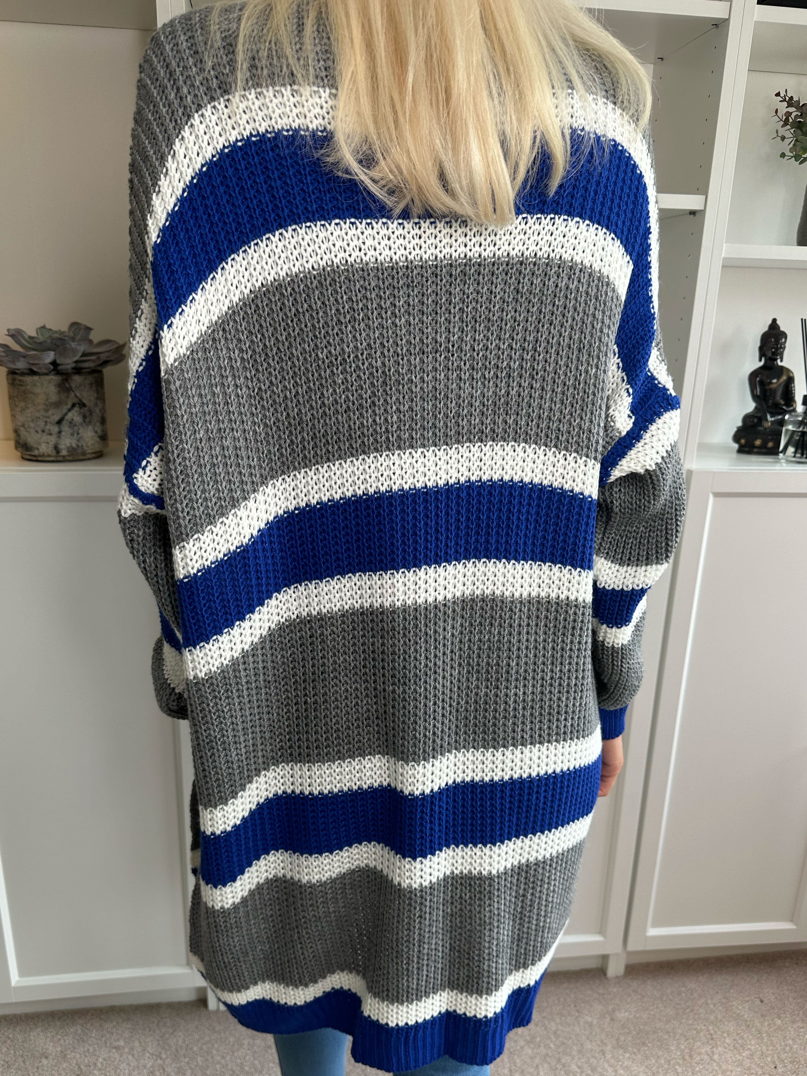 Kata - Flerfarvet stribet strikcardigan