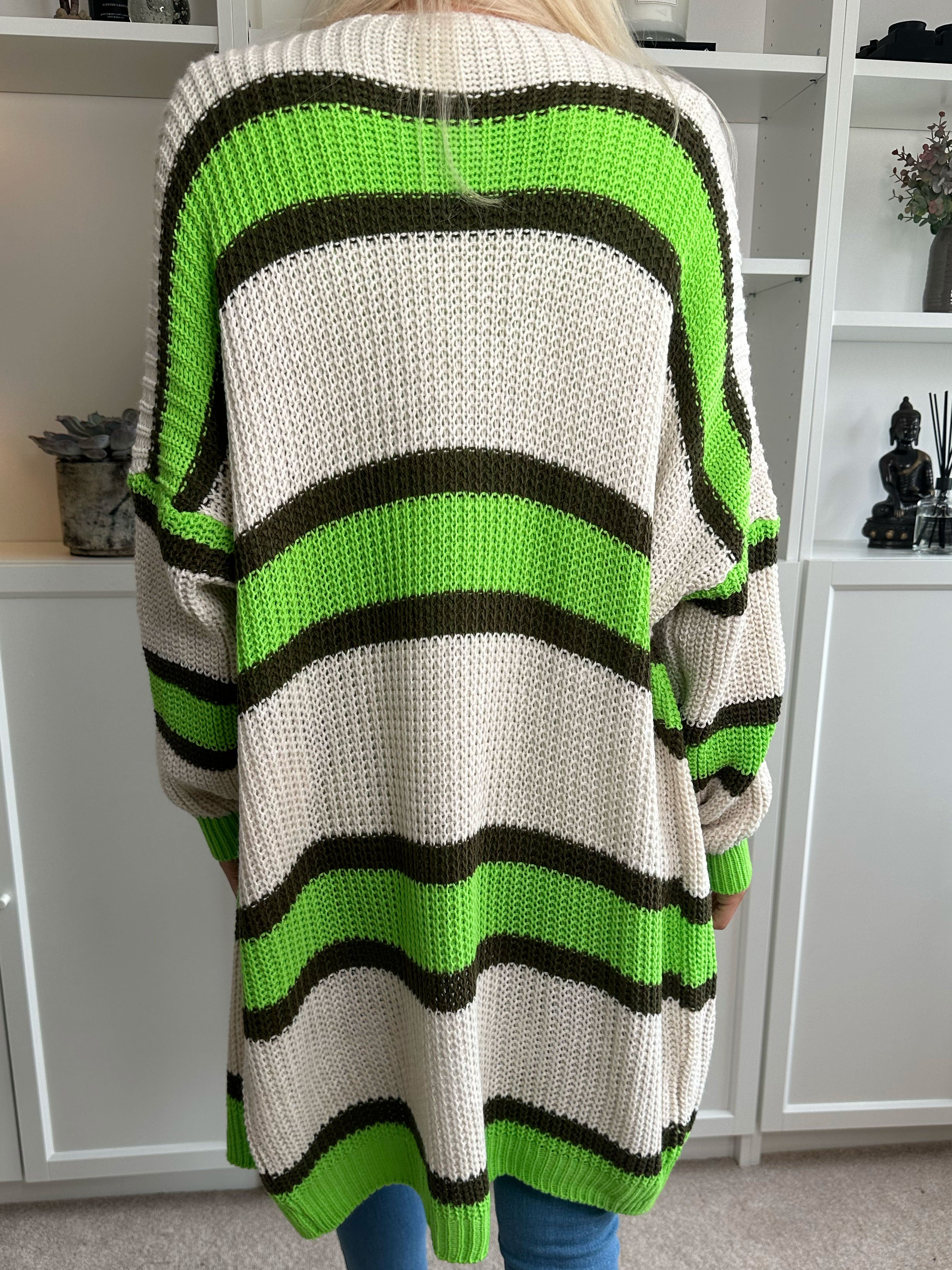 Kata - Flerfarvet stribet strikcardigan