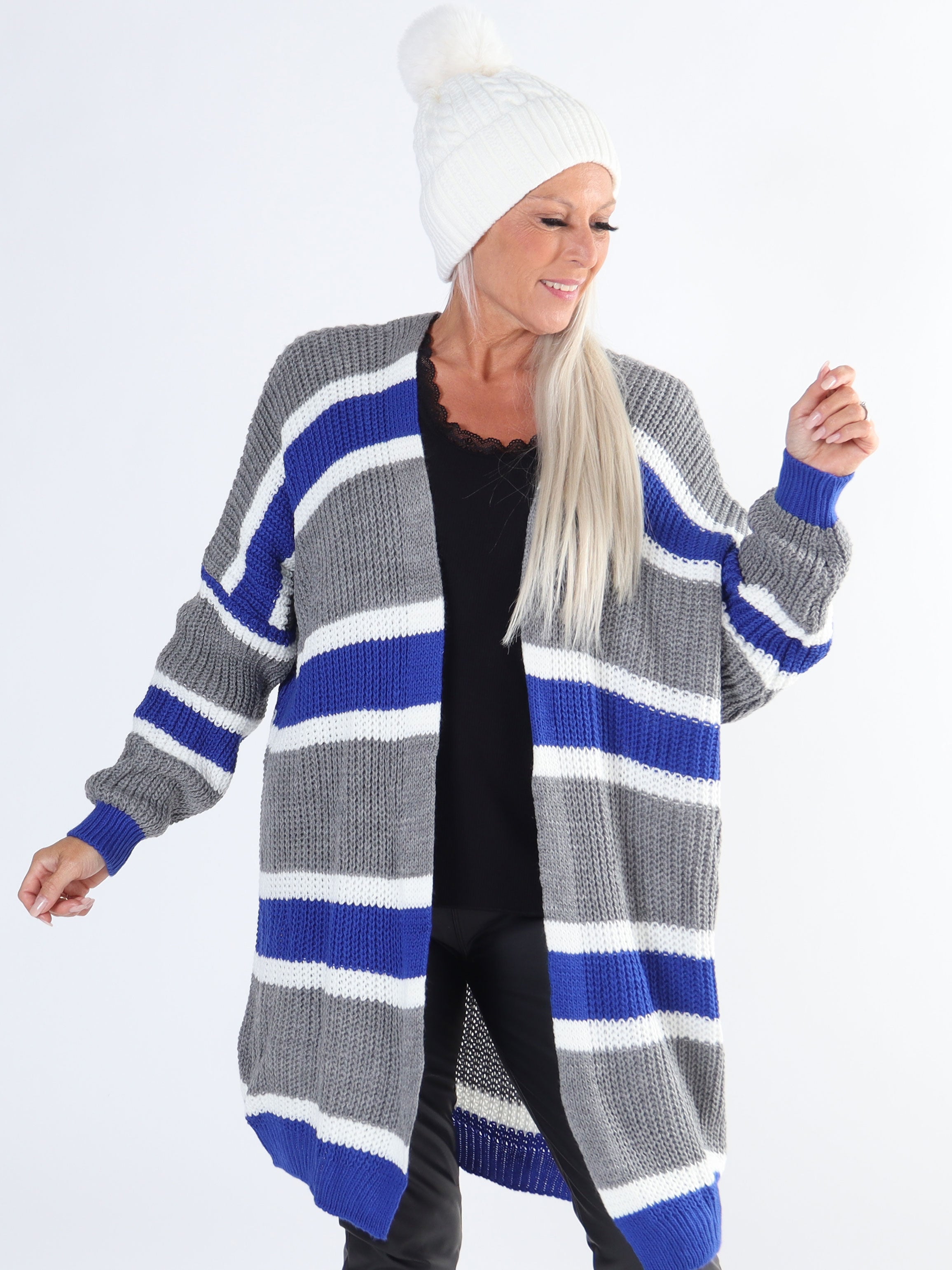 Kata - Flerfarvet stribet plus size strikcardigan