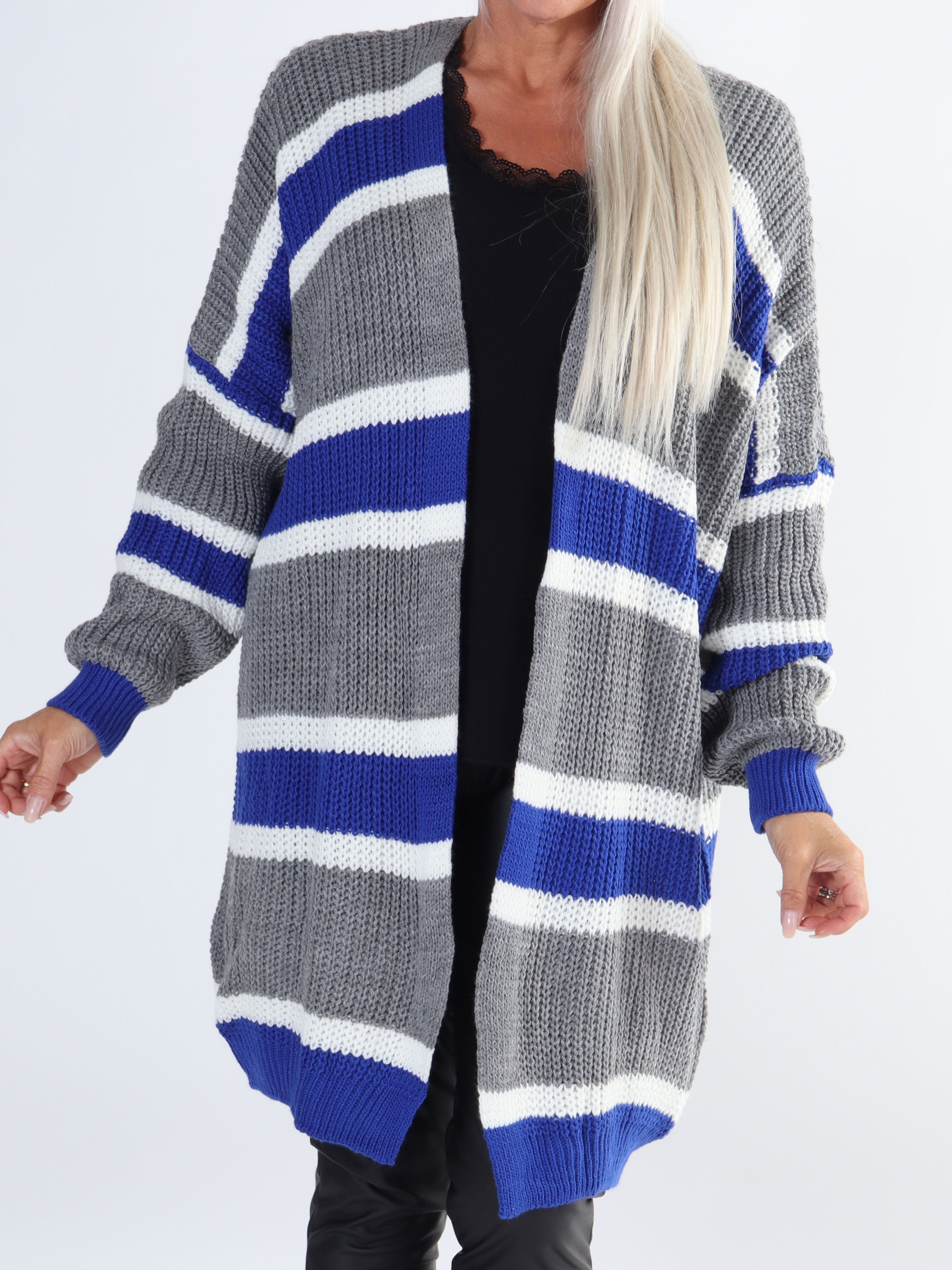Kata - Flerfarvet stribet plus size strikcardigan